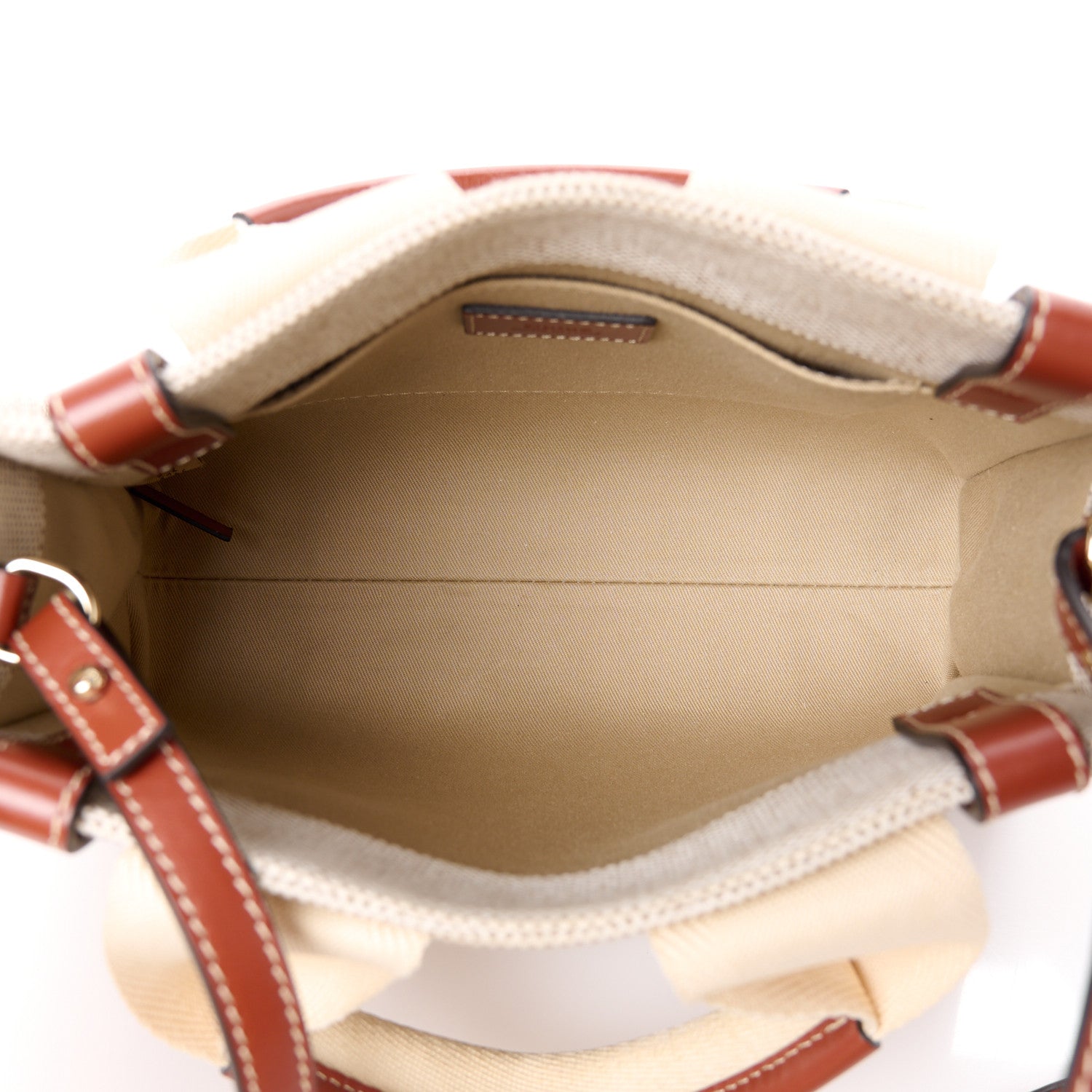 Chloe Cotton Calfskin Small Woody Ribbon Tote With Strap White Brown 5 of 11