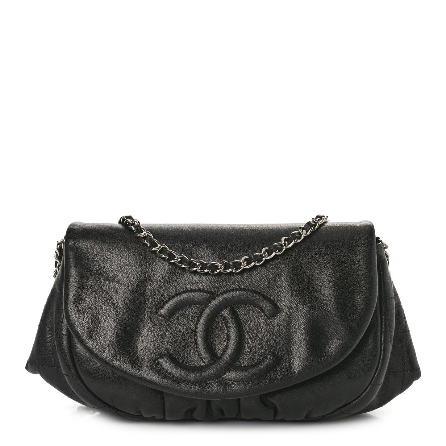 Lambskin Half Moon Wallet On Chain WOC Black