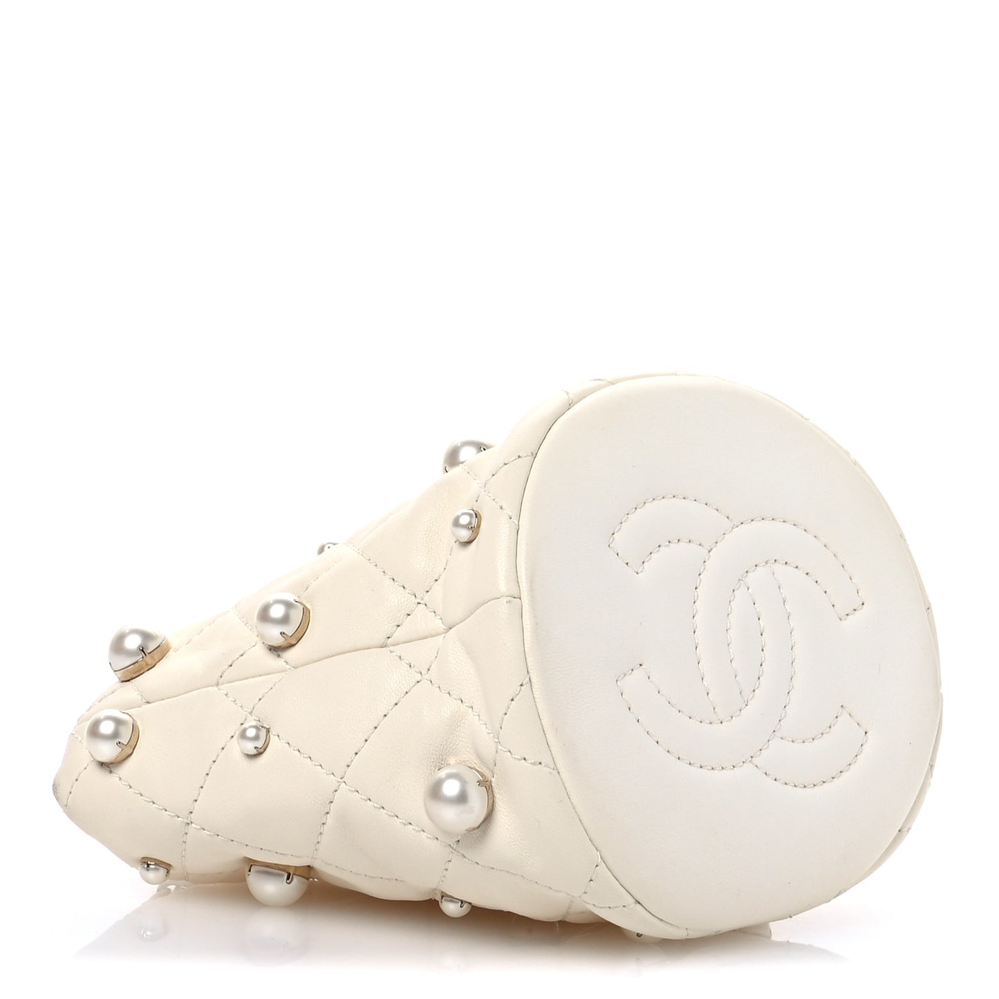 Lambskin Quilted Pearl Mini About Pearls Drawstring Bag White