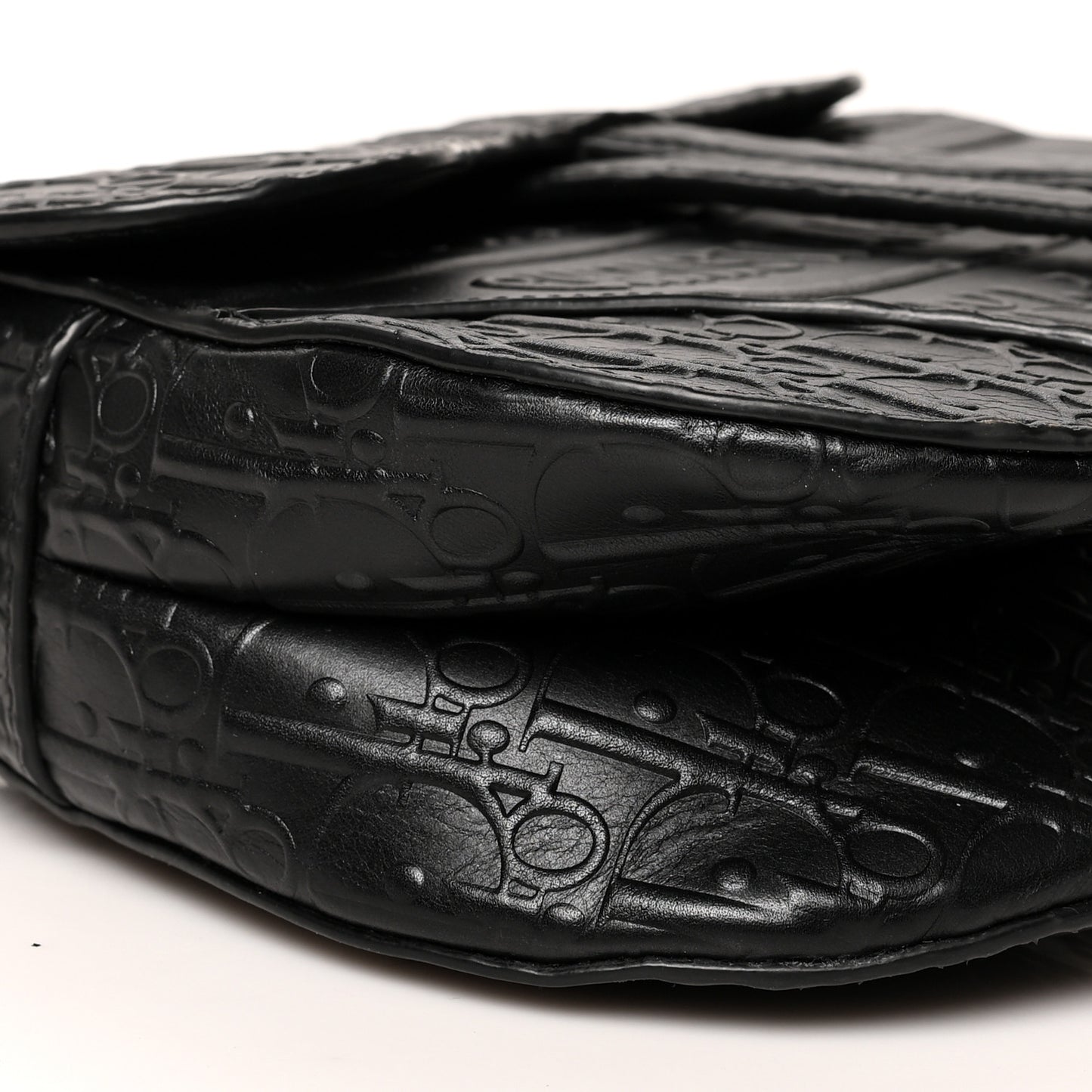 Calfskin Embossed Oblique Saddle Bag Black