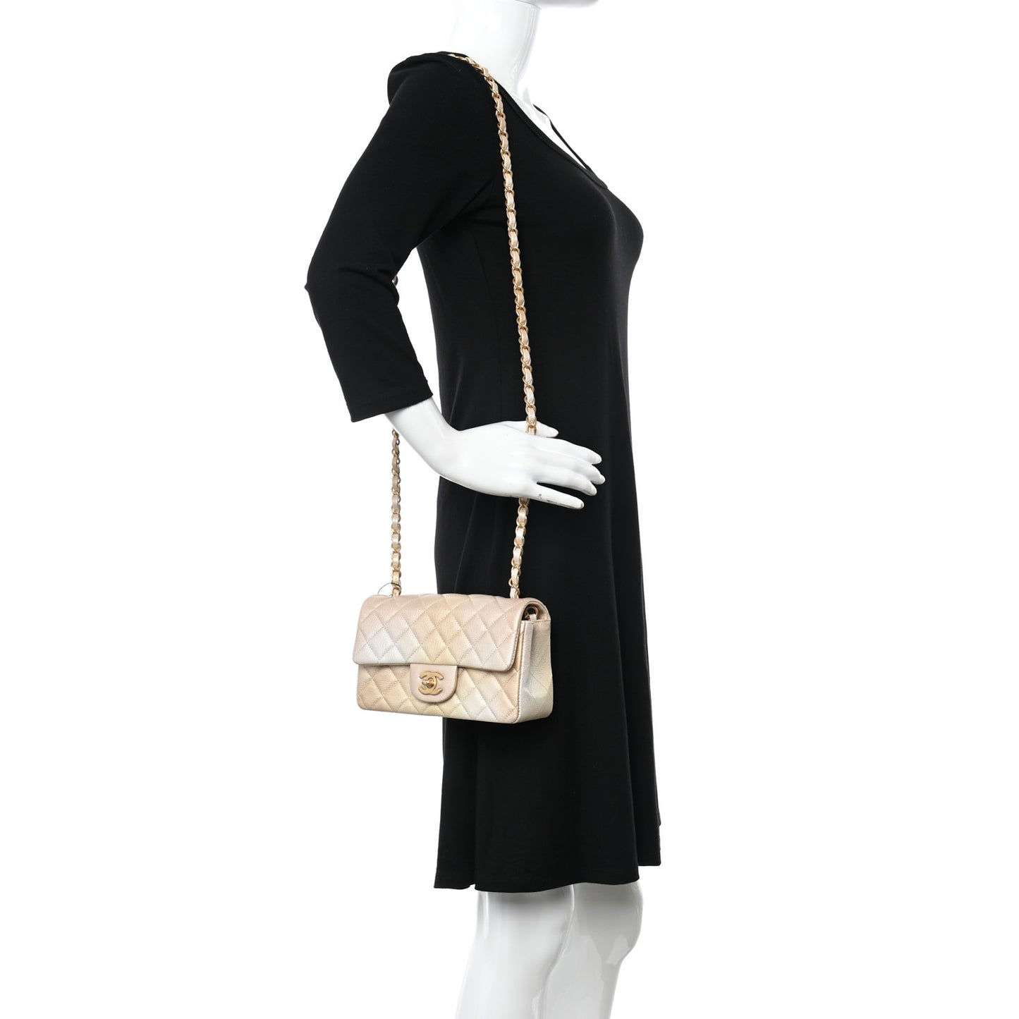 Metallic Goatskin Quilted Mini Rectangular Flap Gold