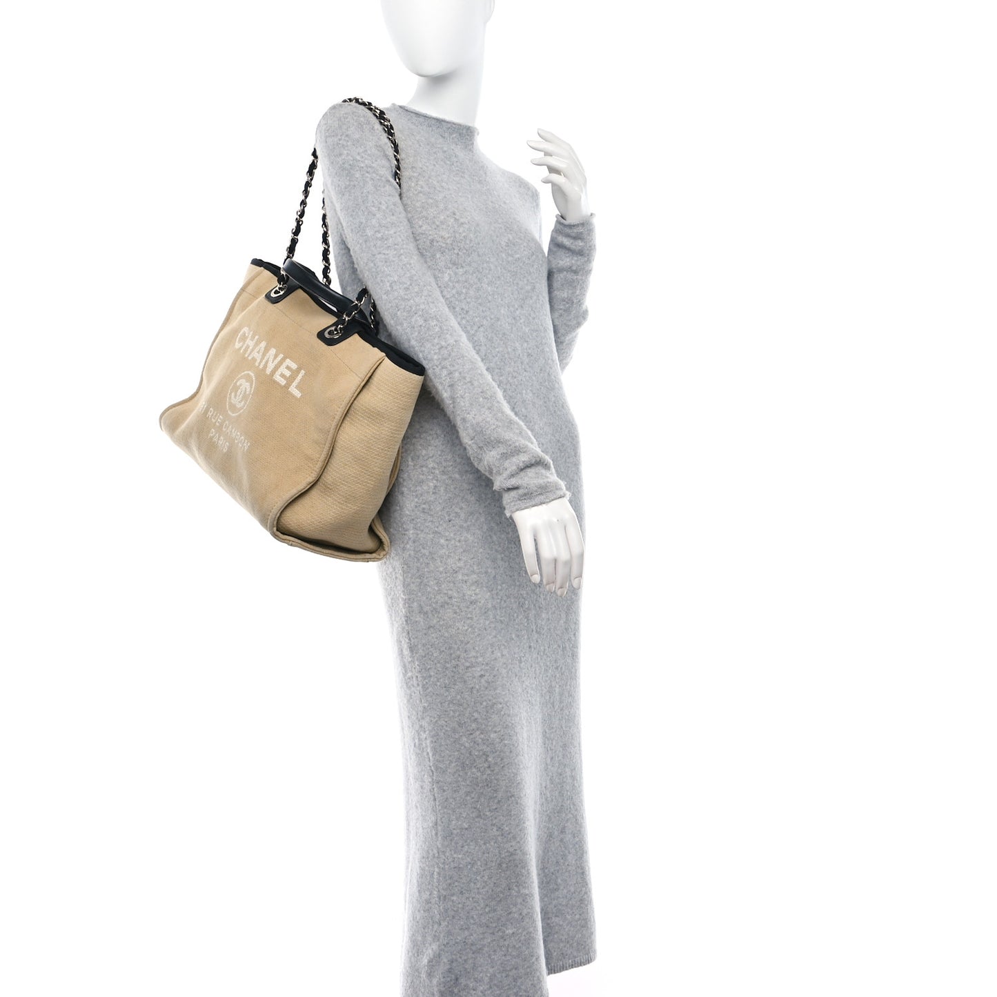 Canvas Medium Deauville Tote Beige Black