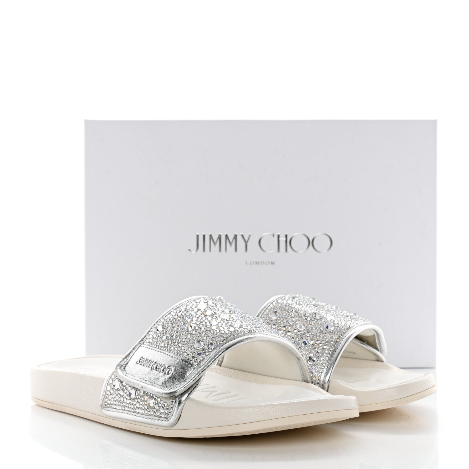 Jimmy Choo Canvas Pearl Embellished Fitz Slide Sandals 39 Silver 11 of 11