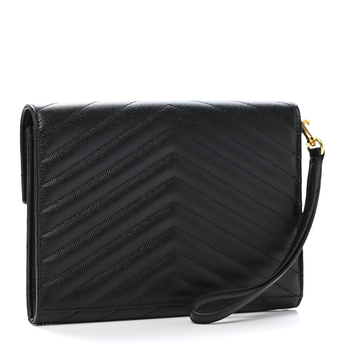Grain De Poudre Matelasse Chevron Monogram Envelope Clutch Black