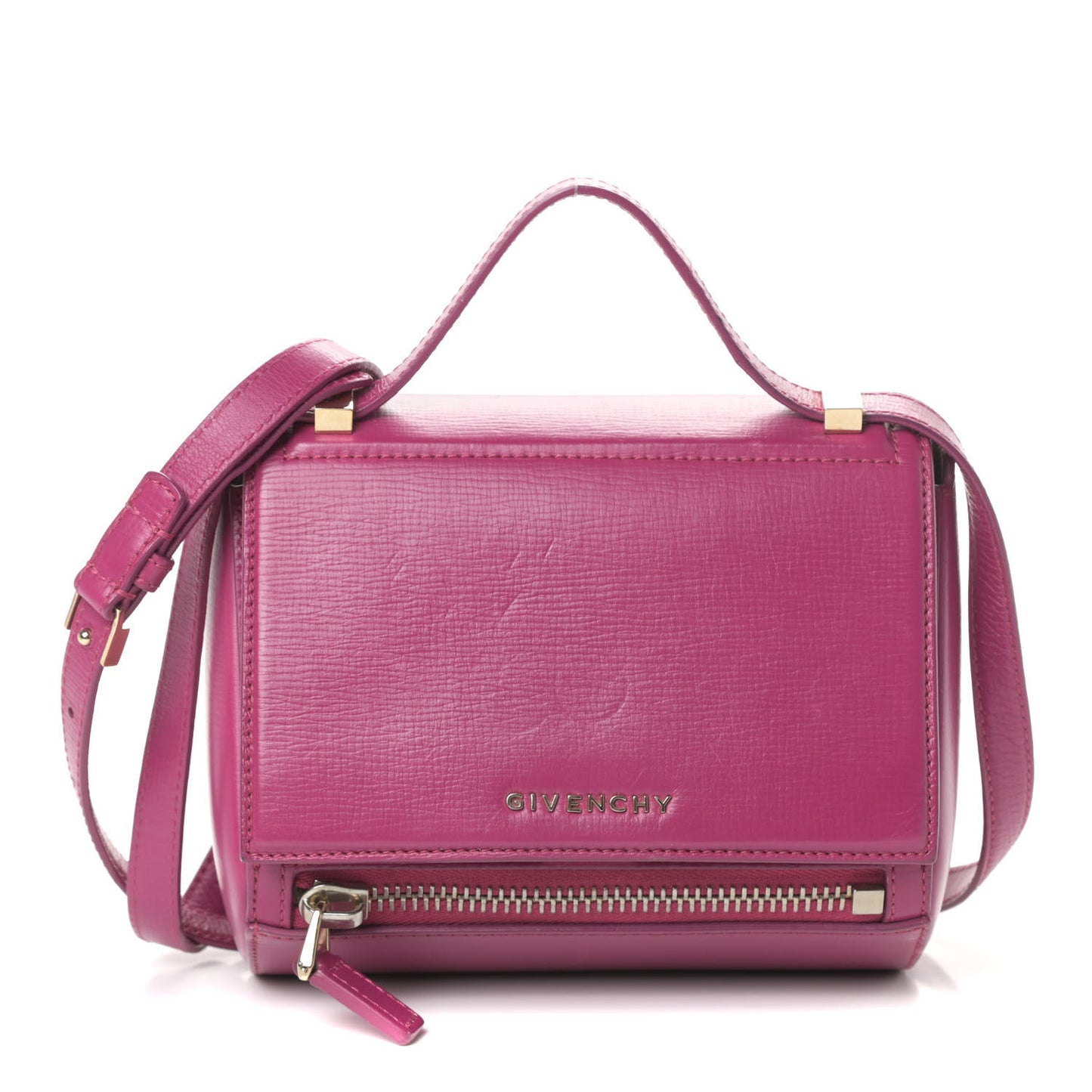 Textured Calfskin Mini Pandora Box Crossbody Bag Magenta
