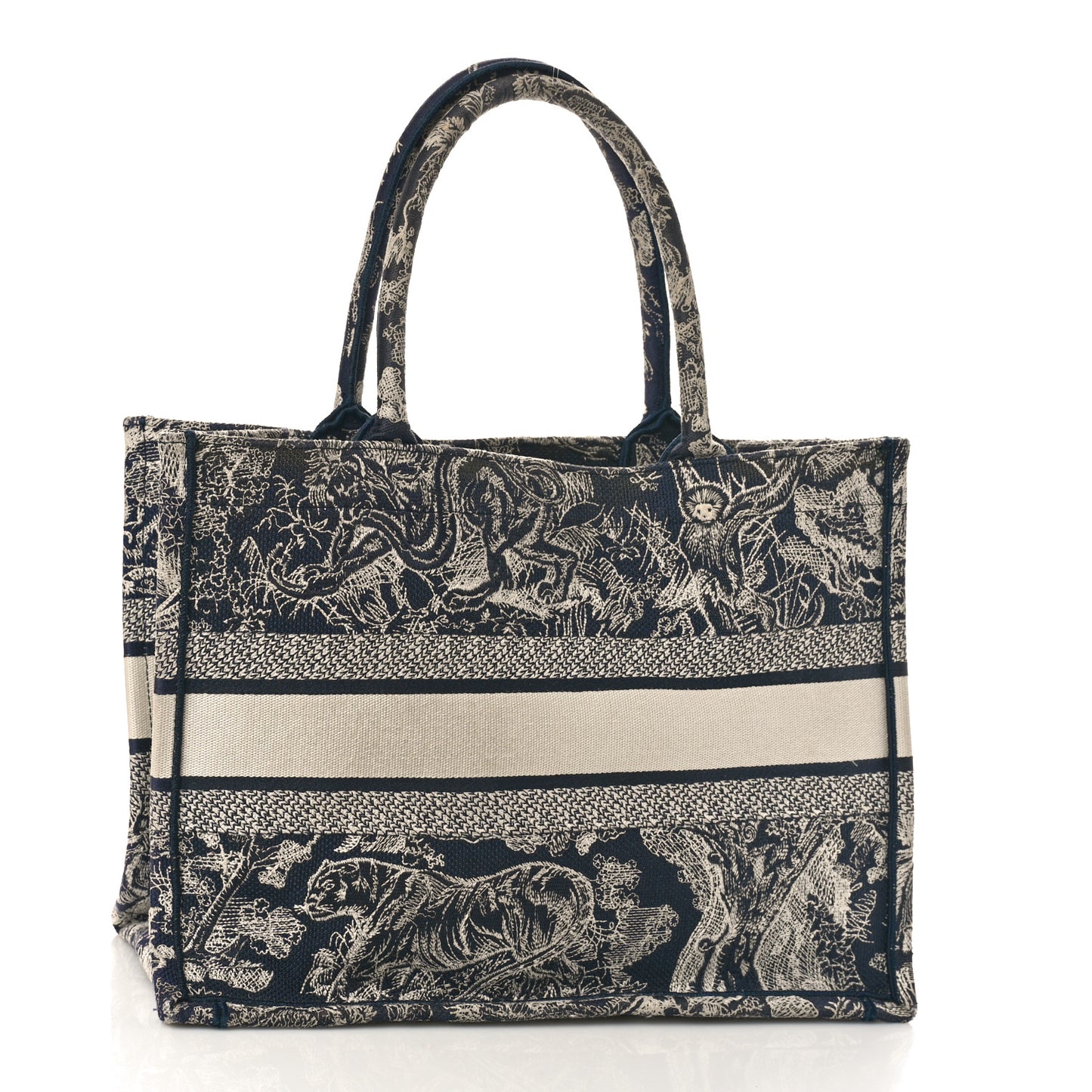 Canvas Embroidered Medium Toile De Jouy Reverse Book Tote Blue