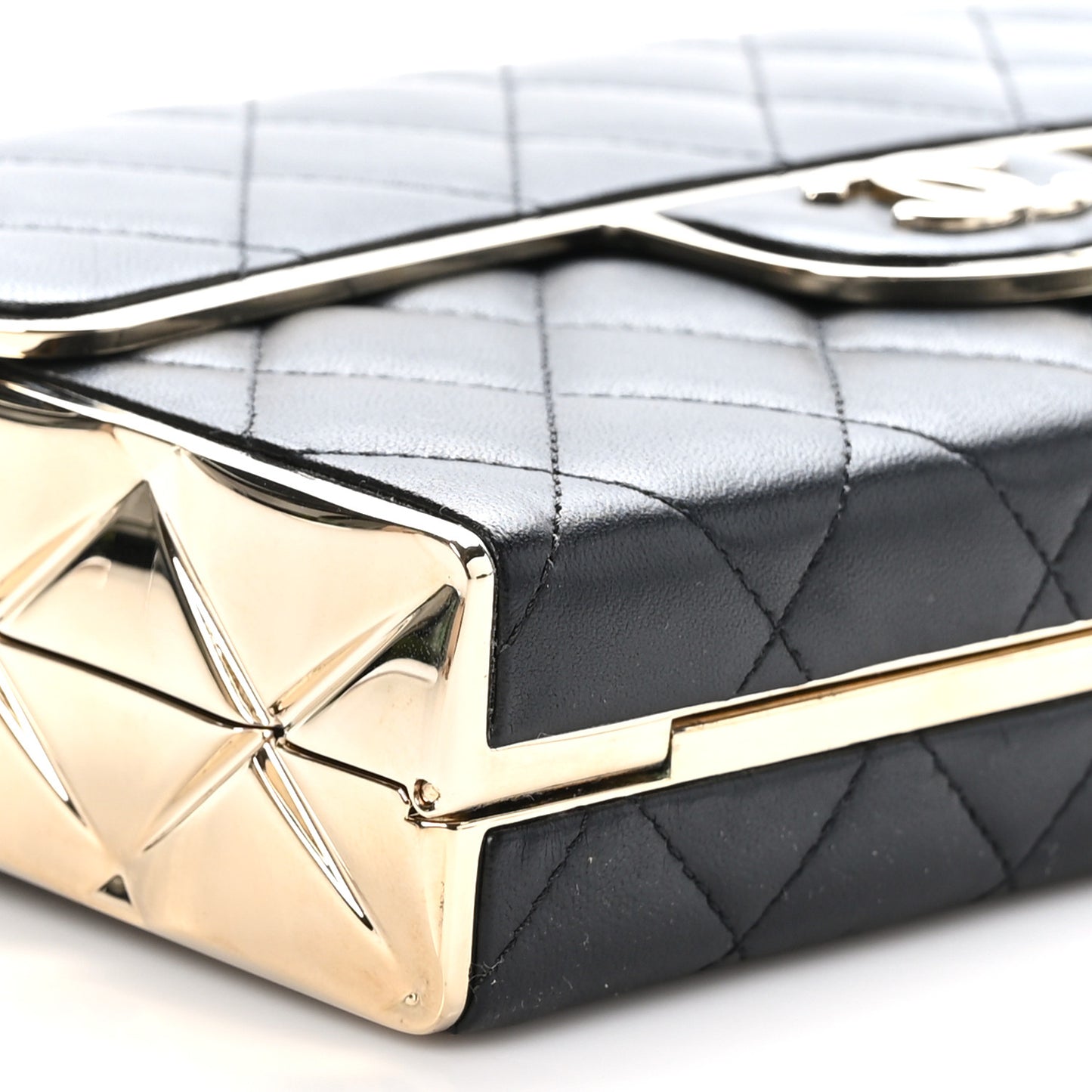 Lambskin Metal Quilted Medium Evening Bag With Chain Black