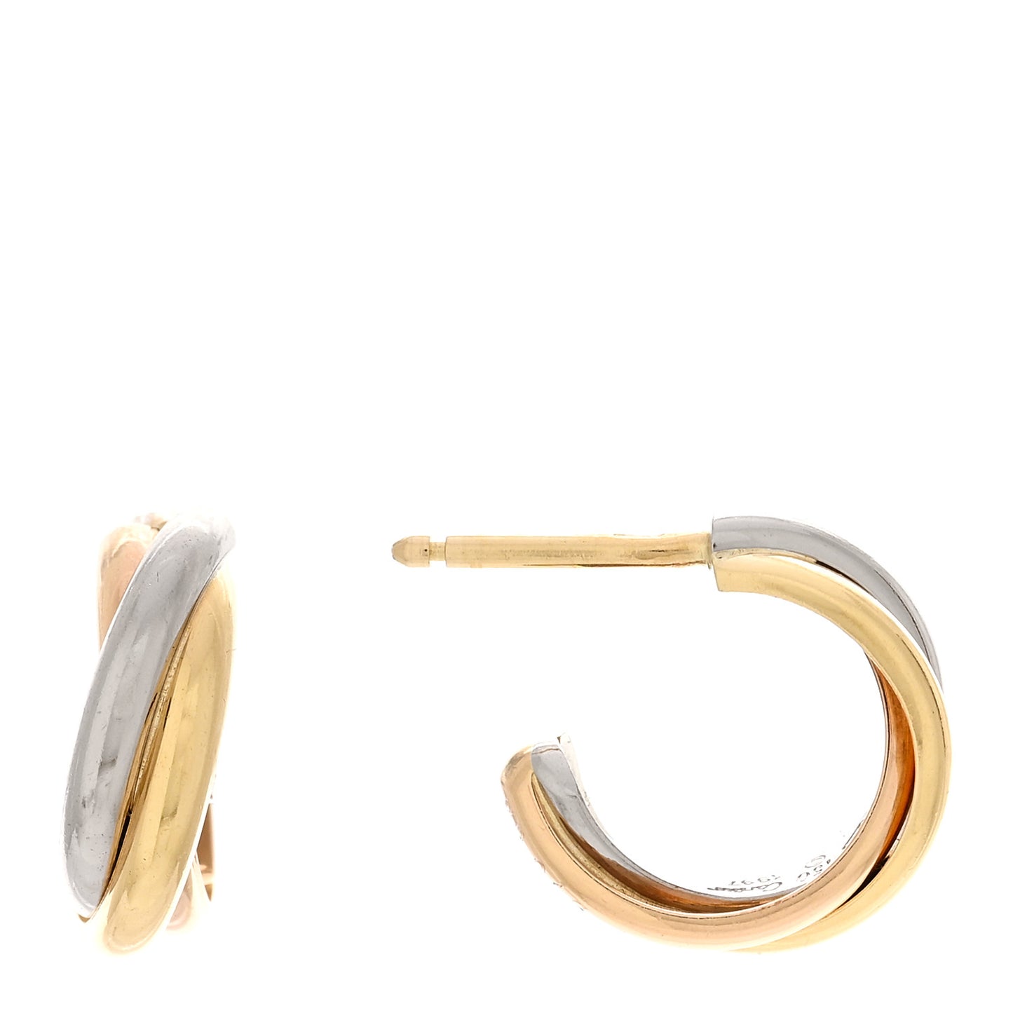 18K Pink Yellow White Gold Small Trinity Hoop Earrings