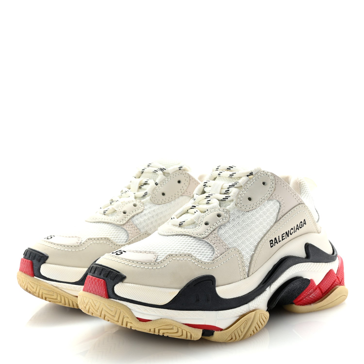 Balenciaga Fabric Mesh Womens Triple S Sneakers 35 White Red 4 of 9