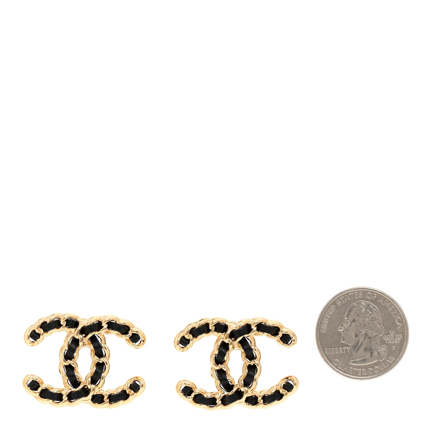 Lambskin CC Chain Earrings Black Gold