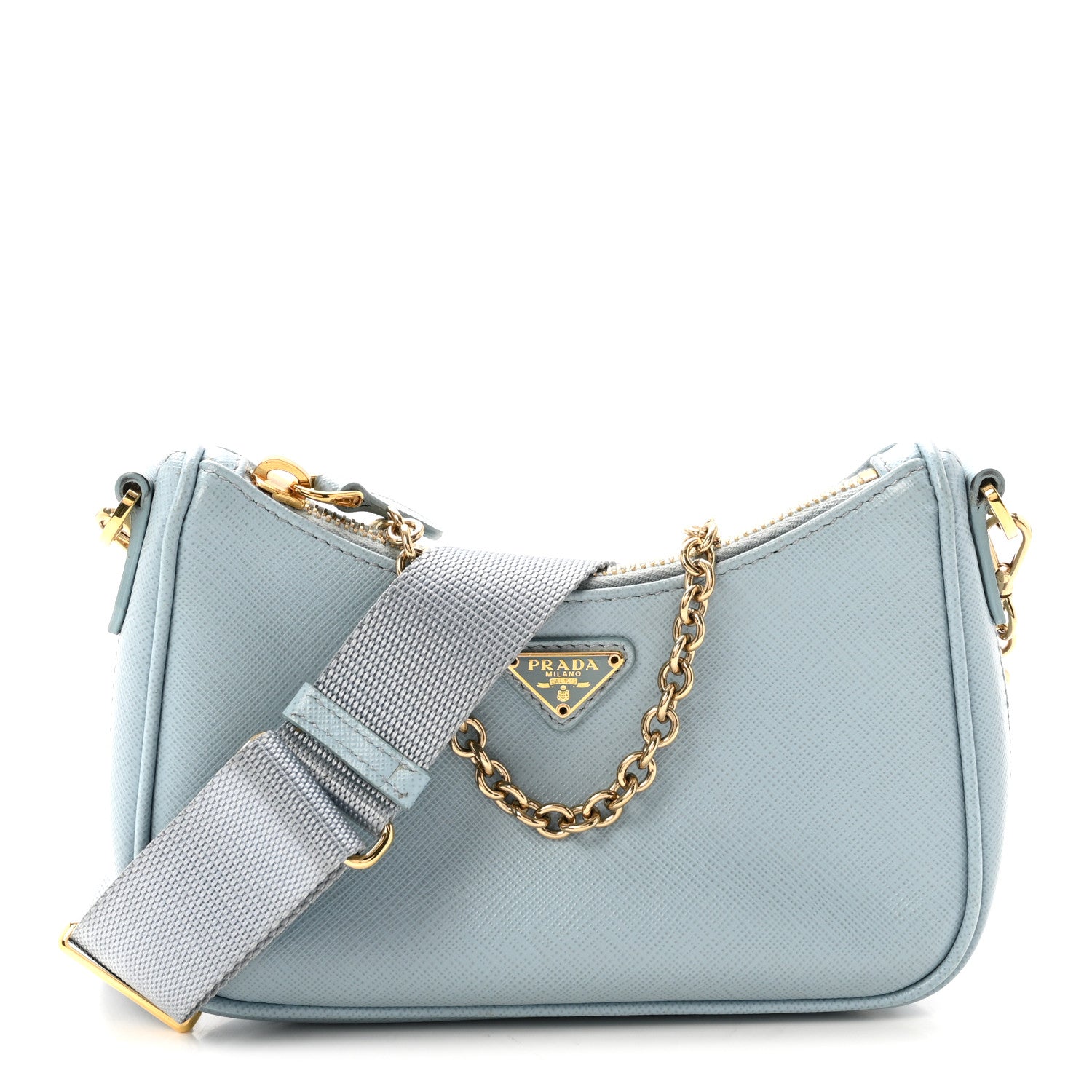 Prada Saffiano Lux Re-Edition 2005 Mini Shoulder Bag Celeste