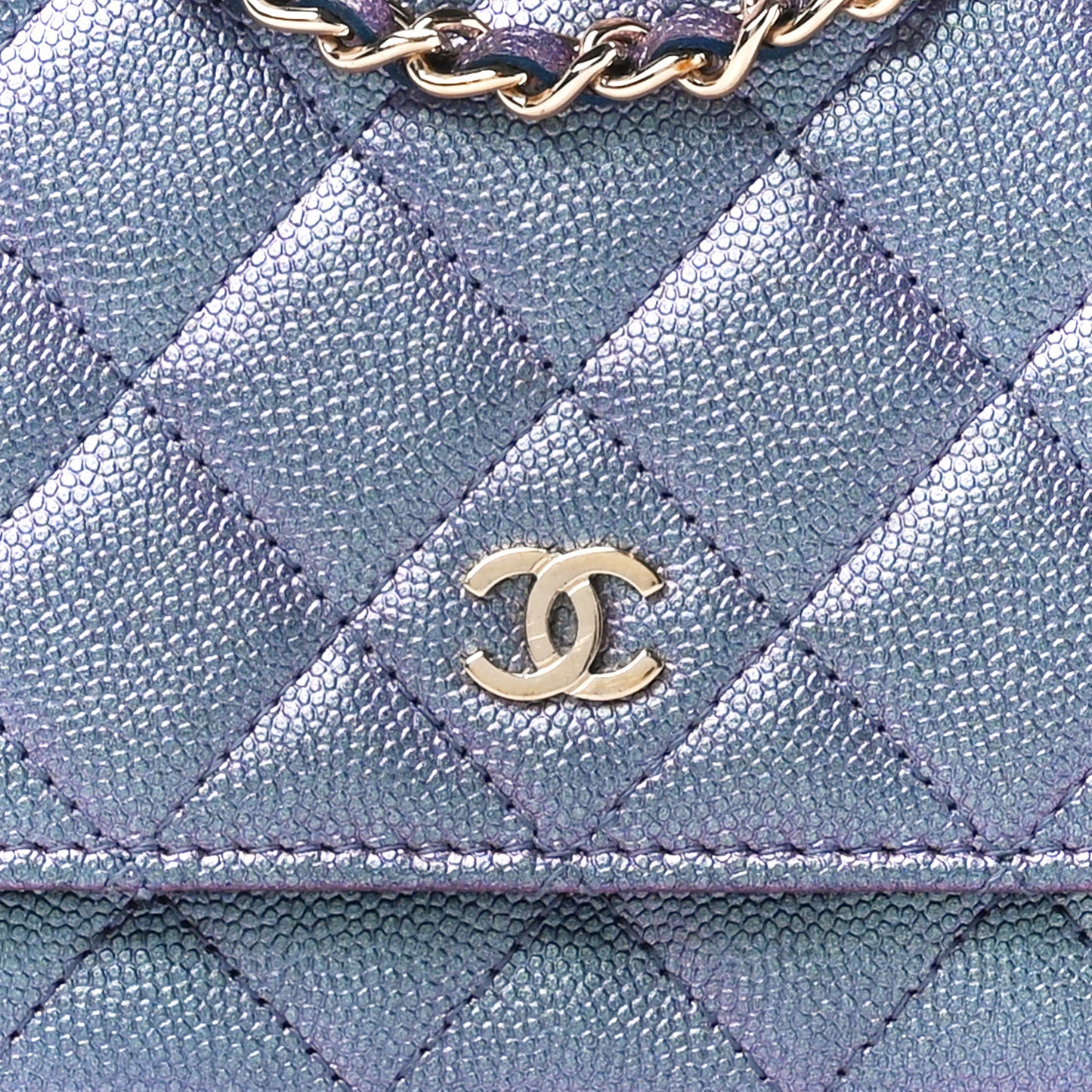 Iridescent Caviar Quilted Wallet on Chain WOC Dark Blue