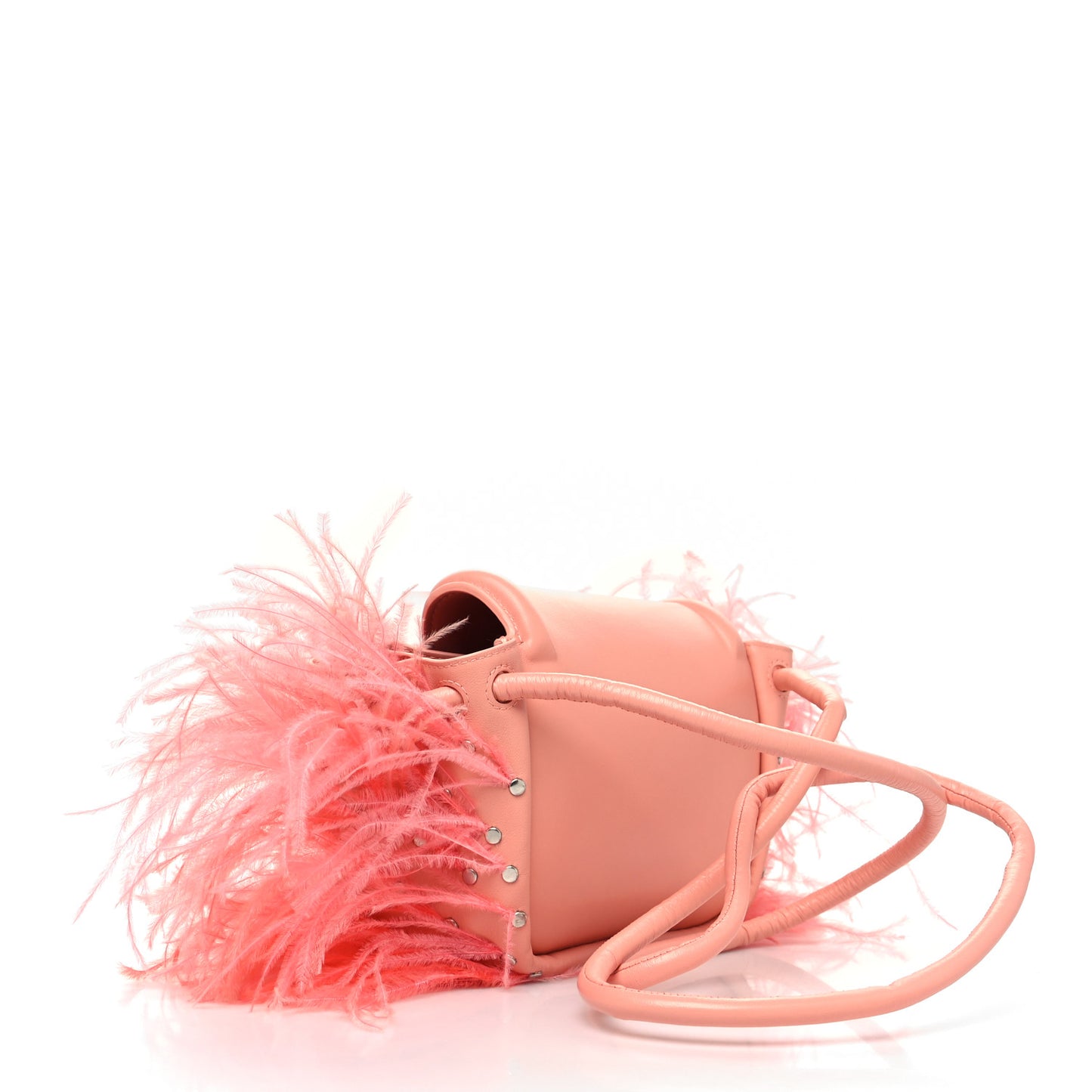 Lambskin Ostrich Feather Small Beak Triangle Flap Shoulder Bag Peachy Silver