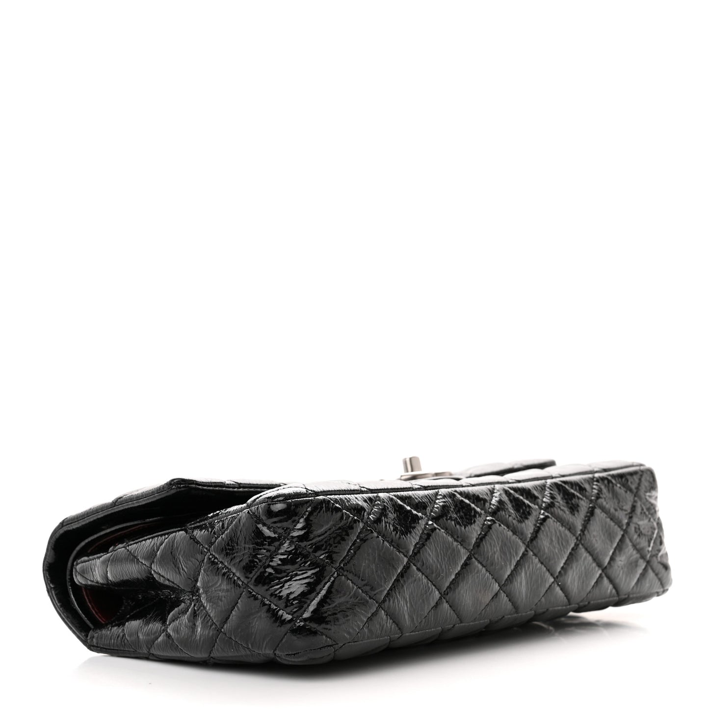 Distressed Patent Quilted Medium Double Flap Black