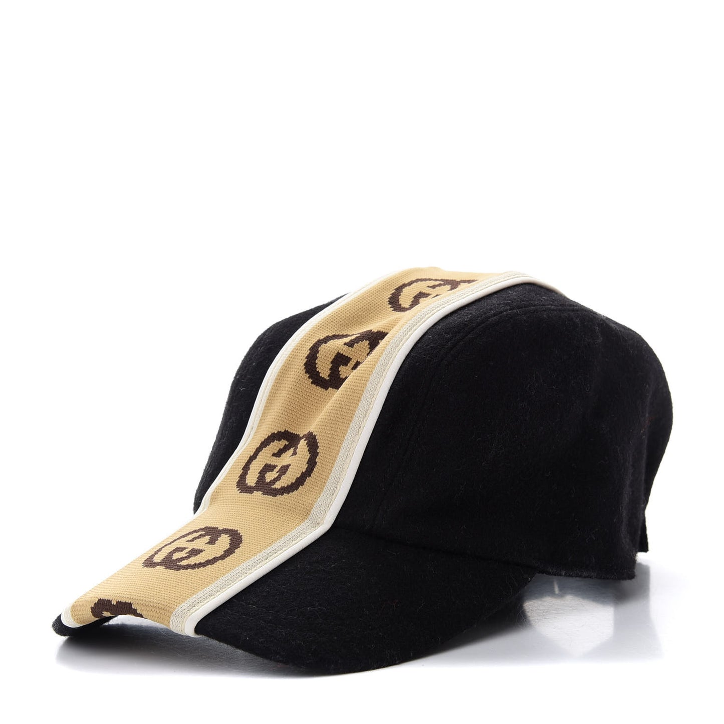 Wool Interlocking GG Stripe Baseball Hat L Black