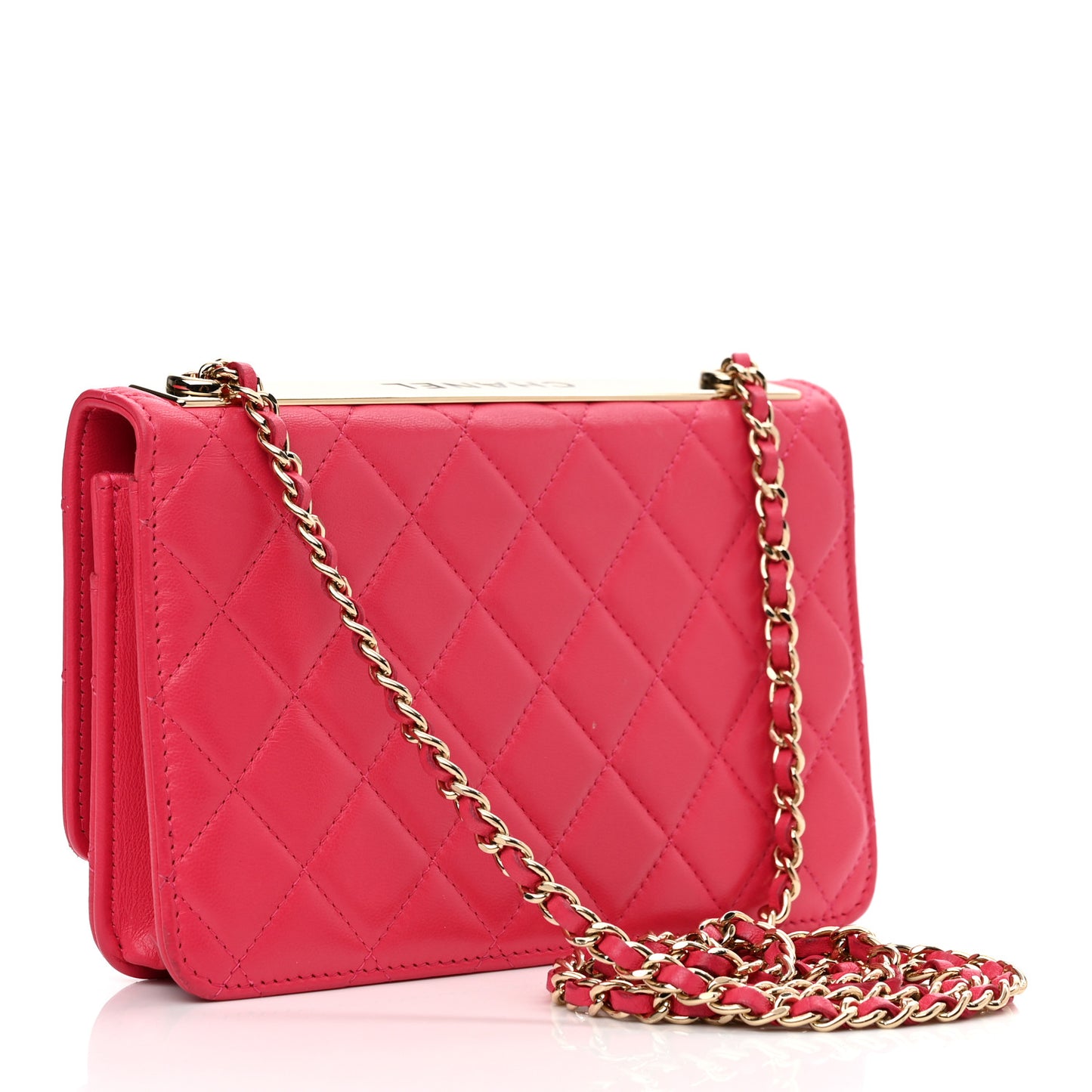 Lambskin Quilted Trendy CC Wallet On Chain WOC Dark Pink