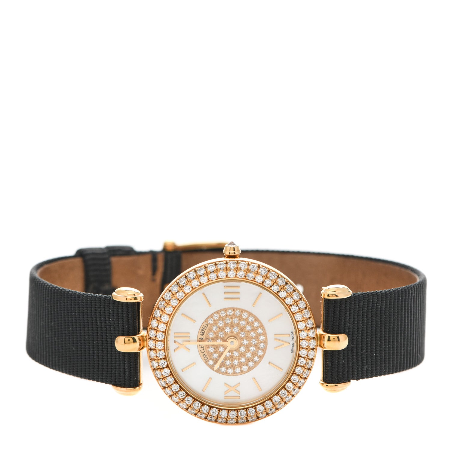 Van Cleef & Arpels 18K Yellow Gold Satin Diamond Pave Bezel Mother of Pearl 28mm Classique Quartz Watch 2 of 5