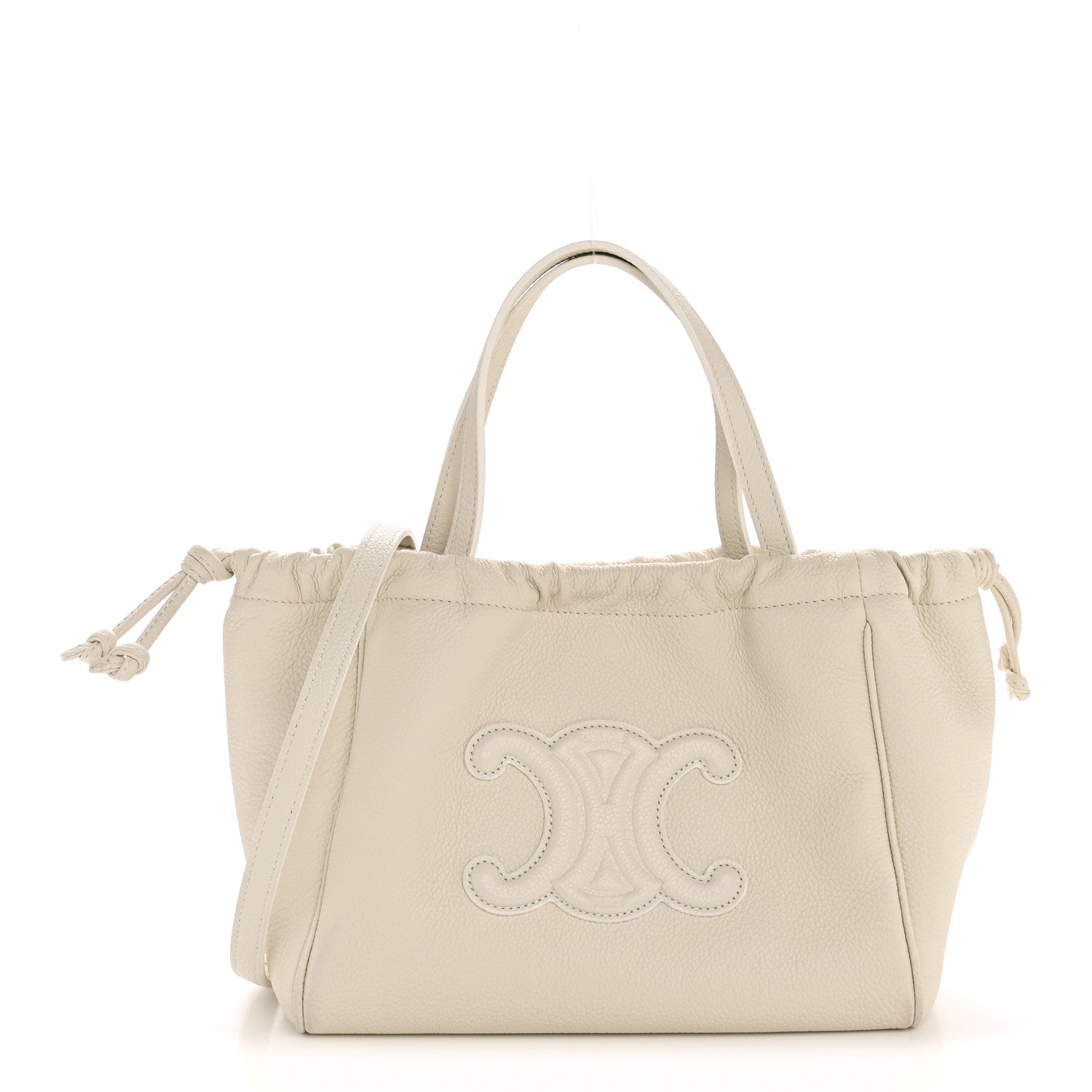 Celine Calfskin Cuir Small Triomphe Cabas Drawstring White 1771562