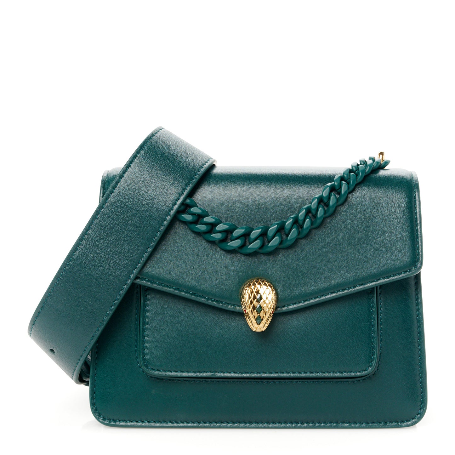 Nappa Monochrome Serpenti Forever Maxi Chain Crossbody Bag Green