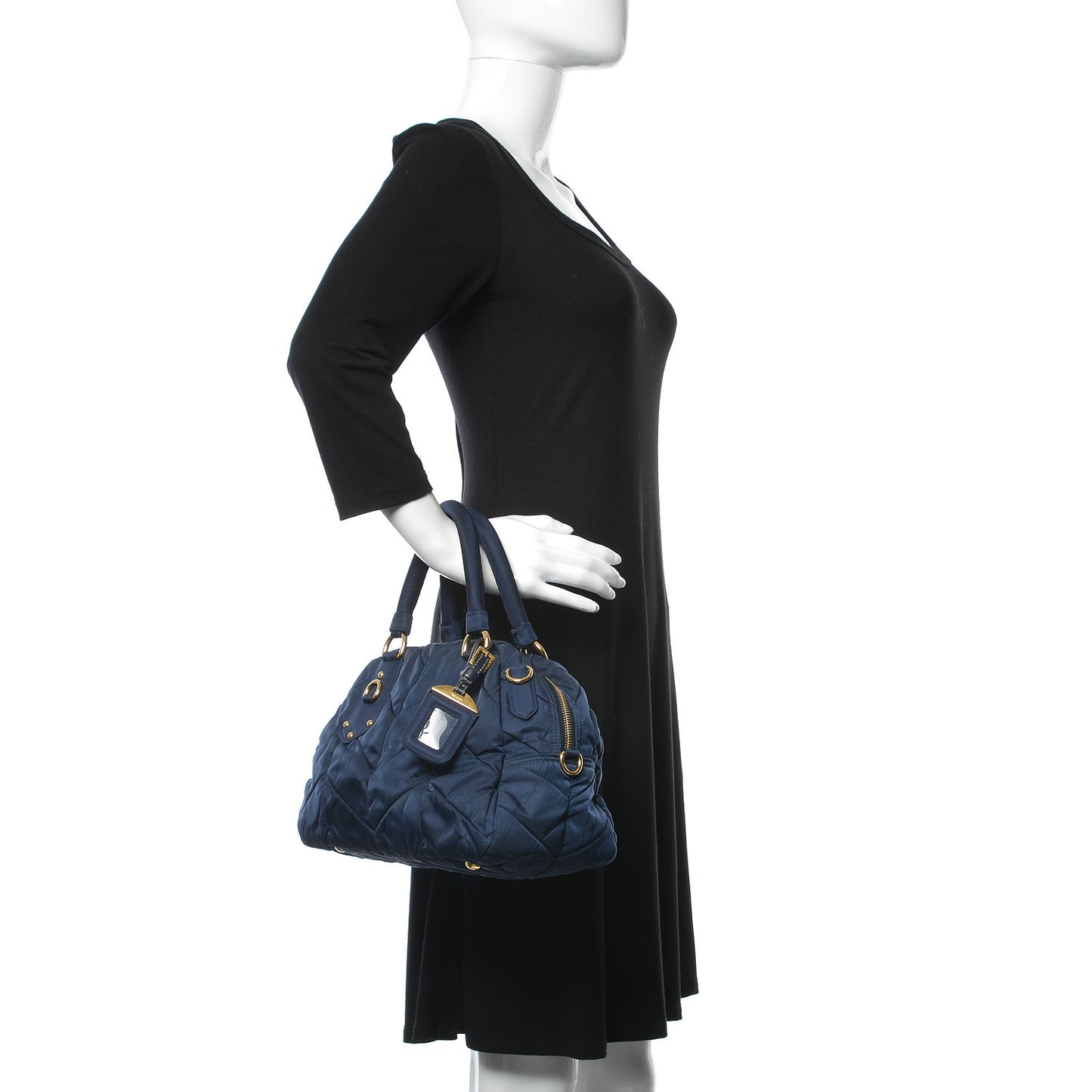 Tessuto Nylon Chevron Quilted Small Dome Satchel Blue