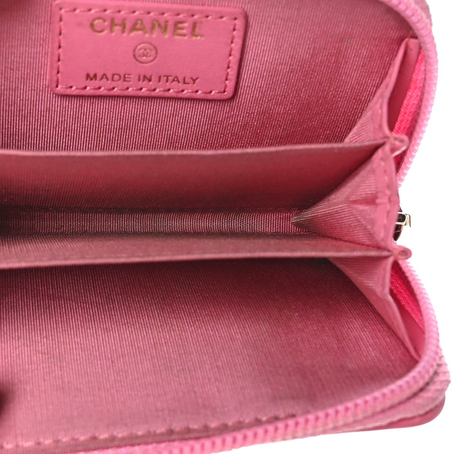 Calfskin Quilted Boy Zip Around Coin Purse Wallet Pink