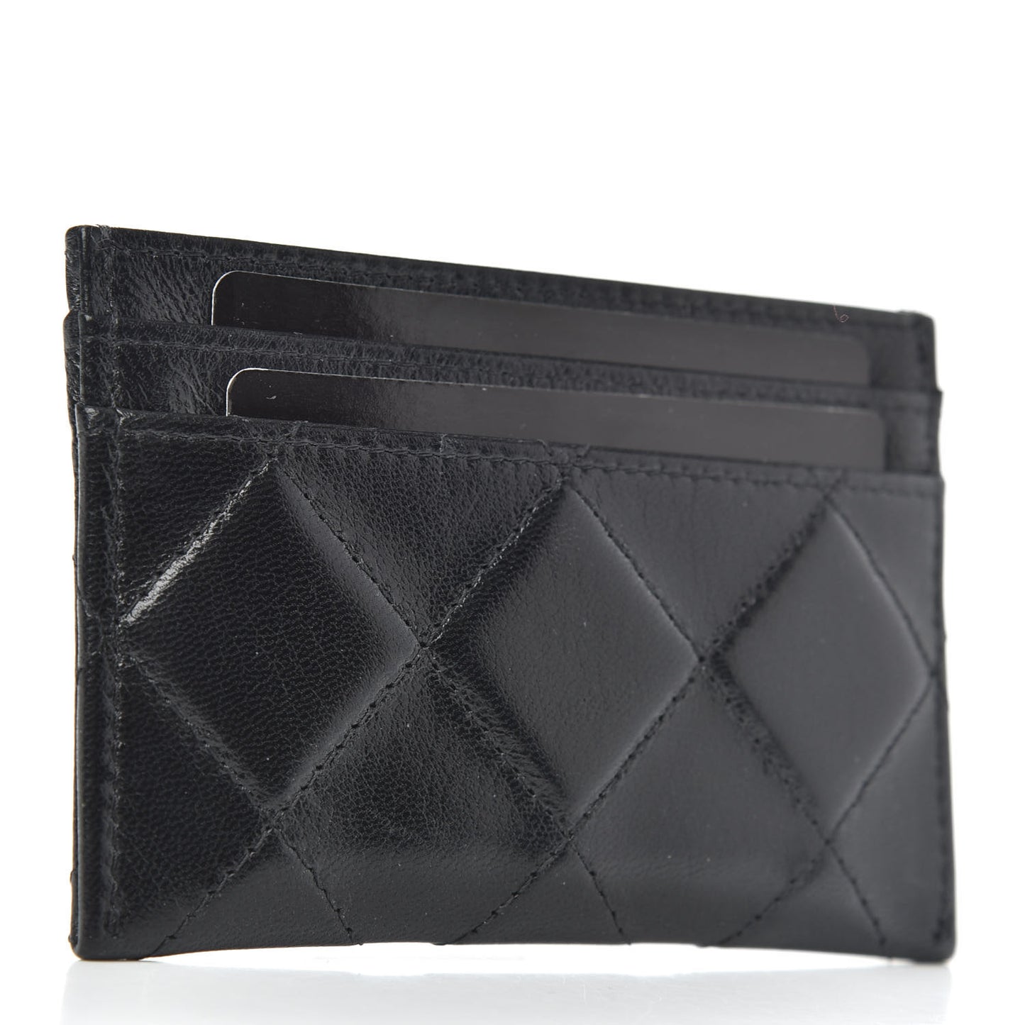 Lambskin Quilted Brilliant Card Holder Black