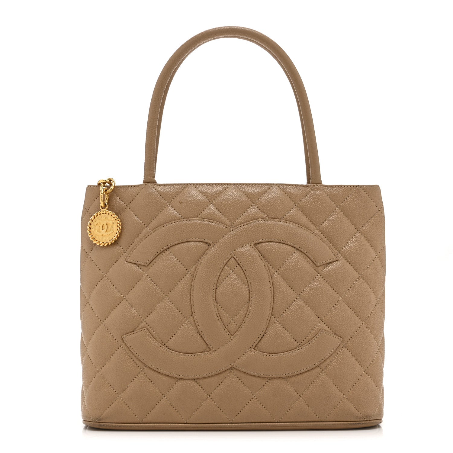 chanel beige matte caviar travel tote bag Women's Chanel Beige Quilted Caviar Medallion Tote in Beige
