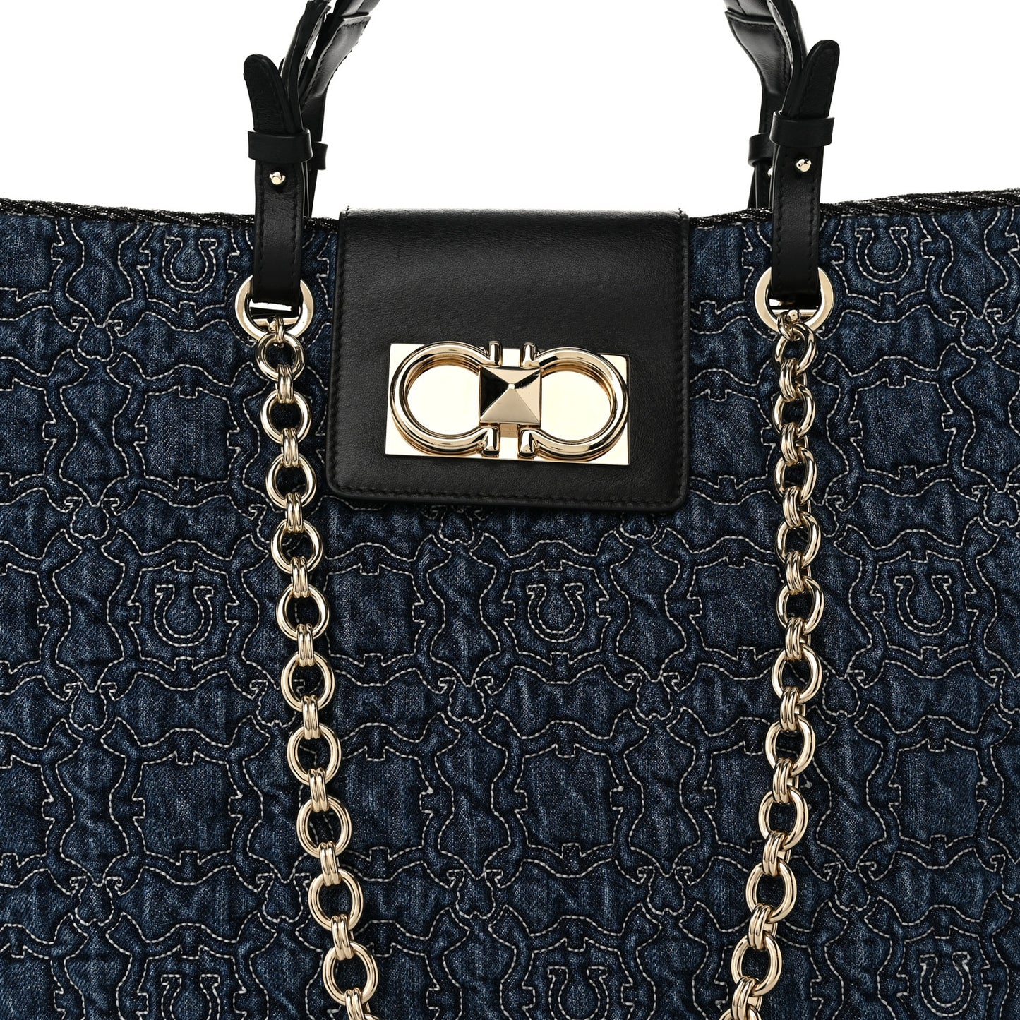Denim Quilted Gancini Tote Blue