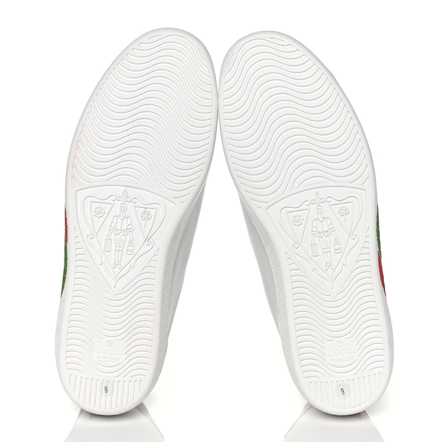 Calfskin Interlocking G Mens New Ace Sneakers 9 White Red Flame Green