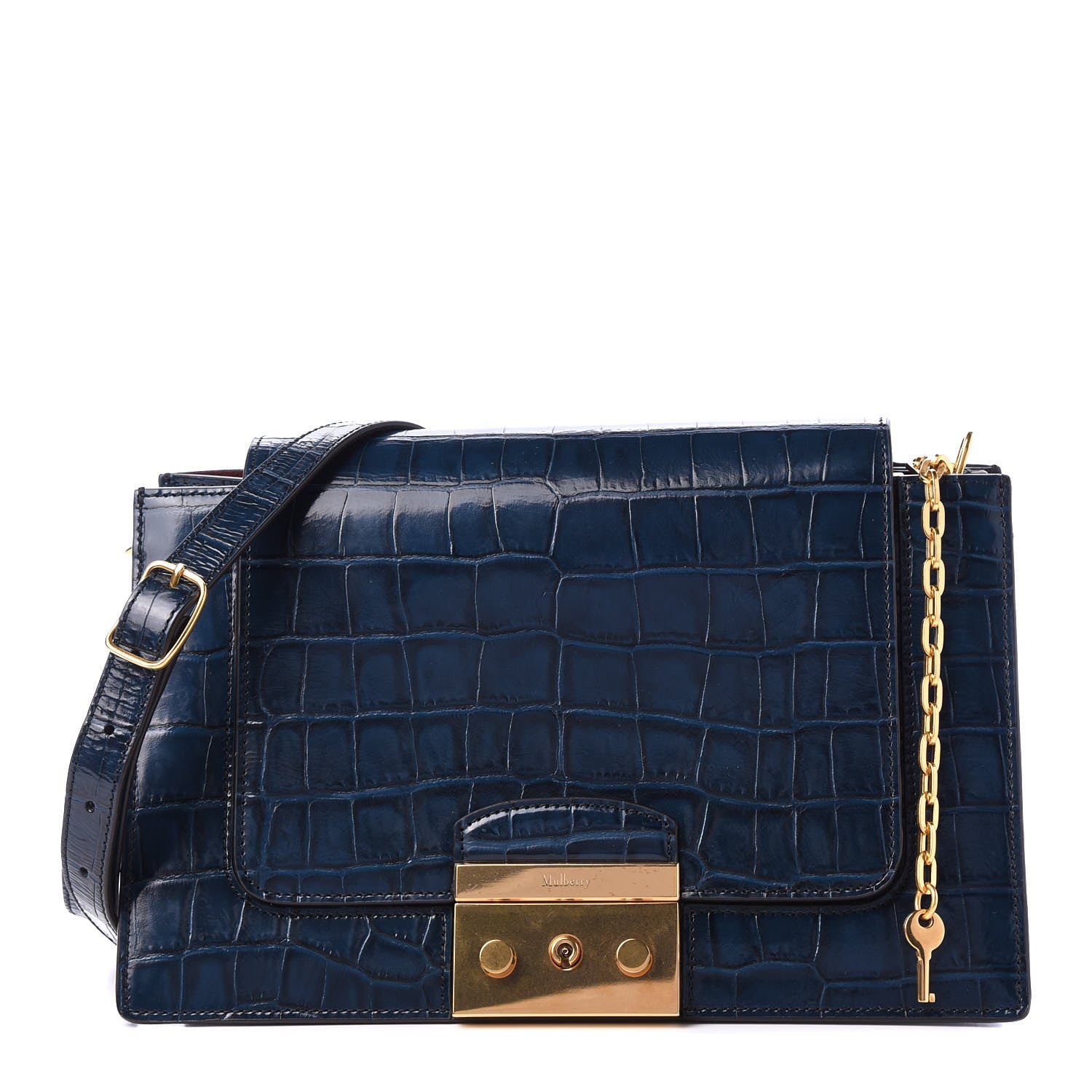 Mulberry Calfskin Crocodile Embossed Pembroke Shoulder Bag Navy 1 of 8