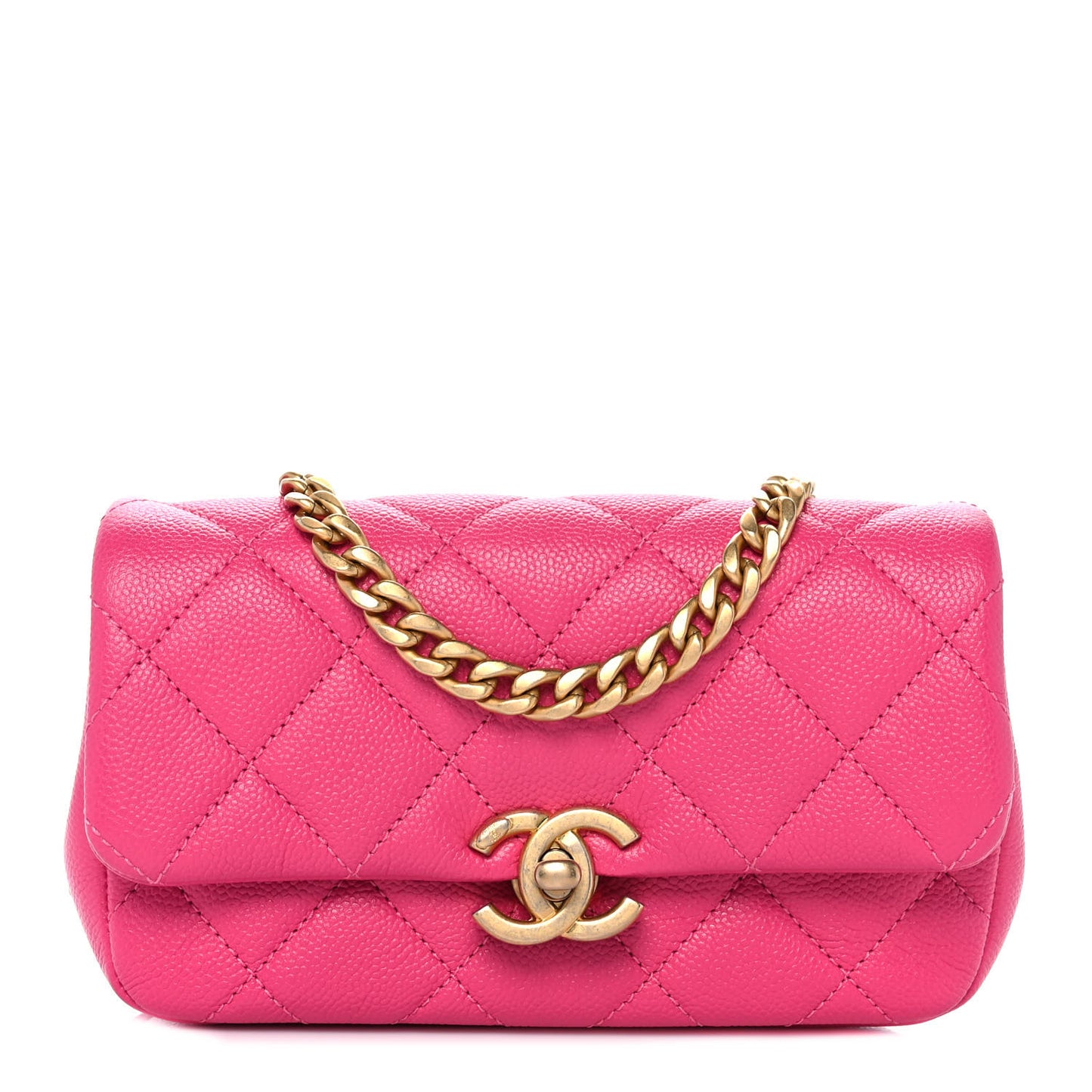 Caviar Quilted Chain Melody Waist Belt Bag Dark Pink
