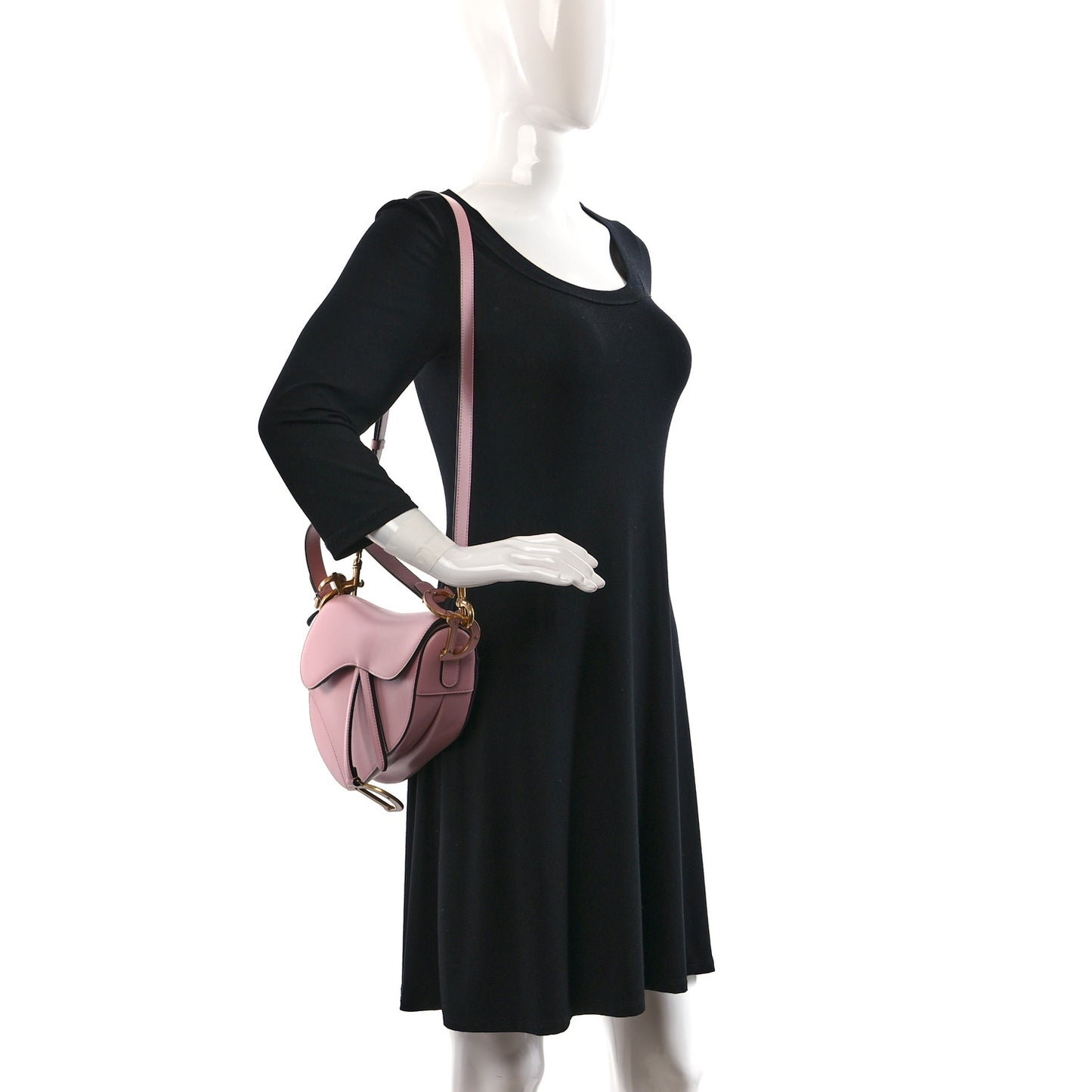 Smooth Calfskin Saddle Bag With Strap Antique Pink