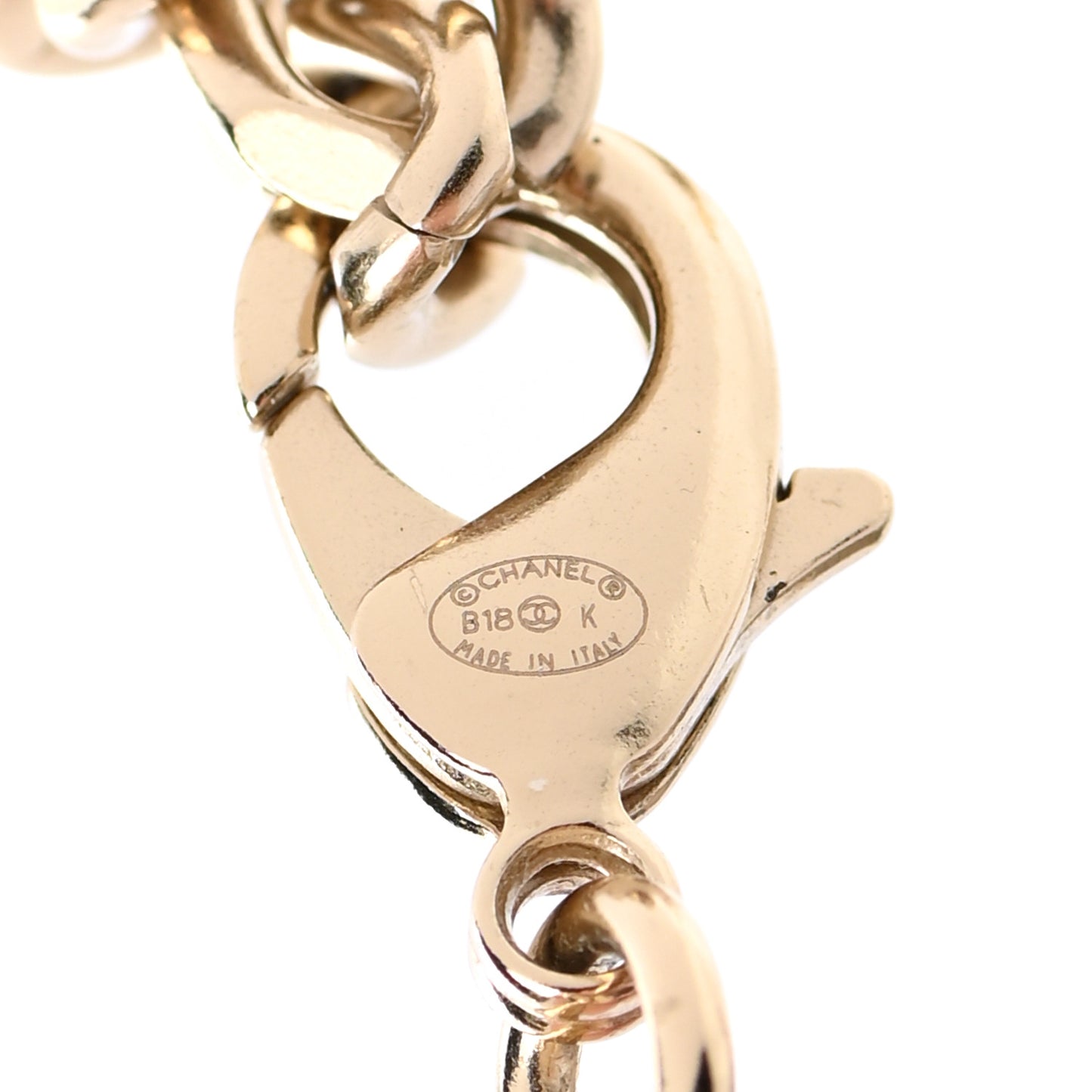 Pearl Calfskin CC Chain Necklace Black Gold
