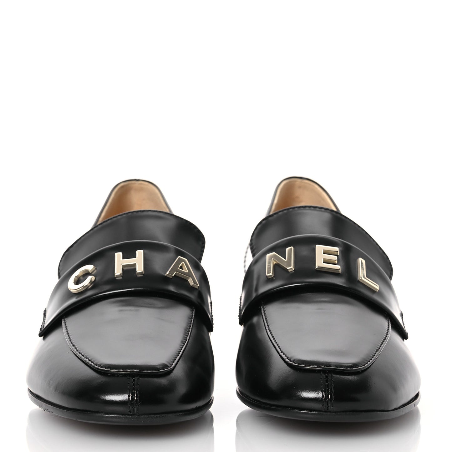 Shiny Calfskin Logo Loafers 37 Black