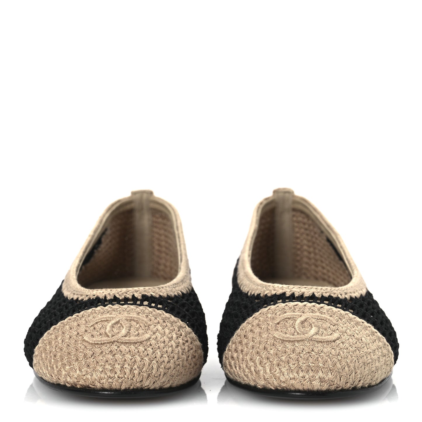 Raffia Cap Toe Ballerina Flats 38 Black Beige