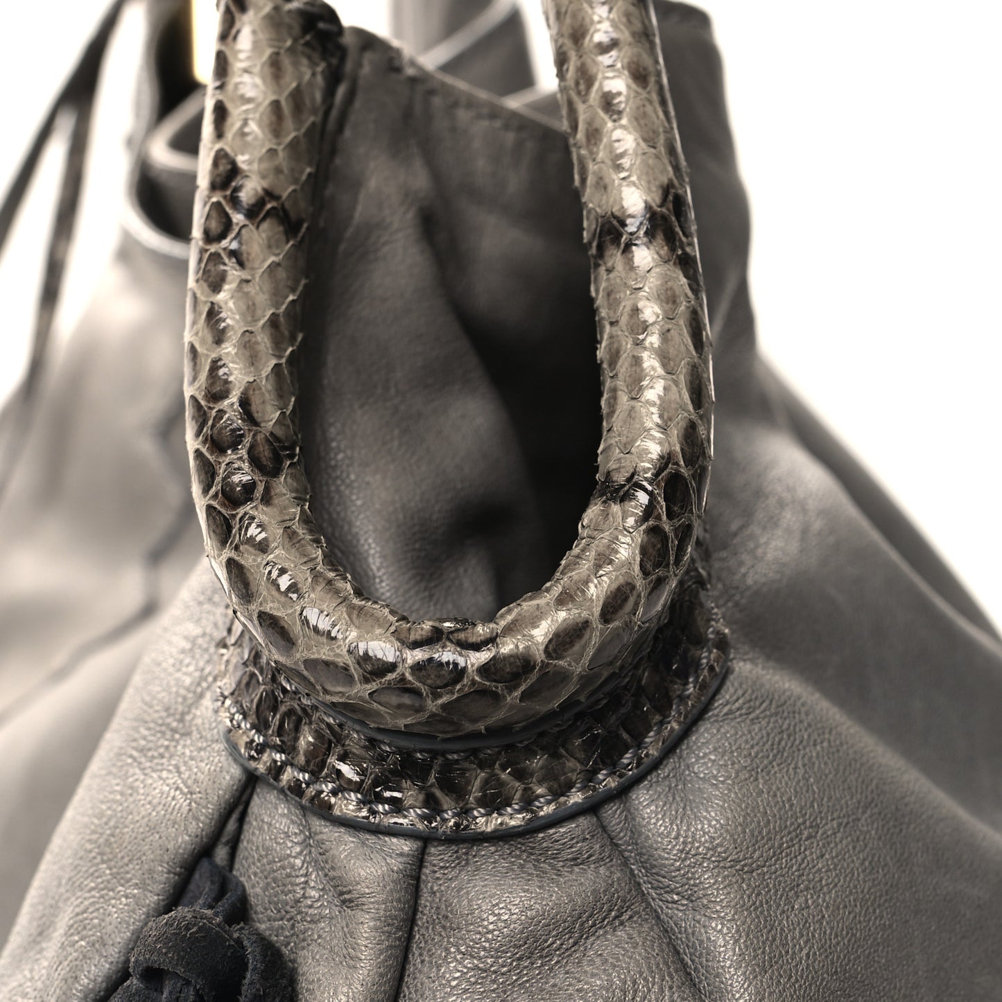 Calfskin Suede Snakeskin Woven Fringe Tatum Shoulder Bag Grey