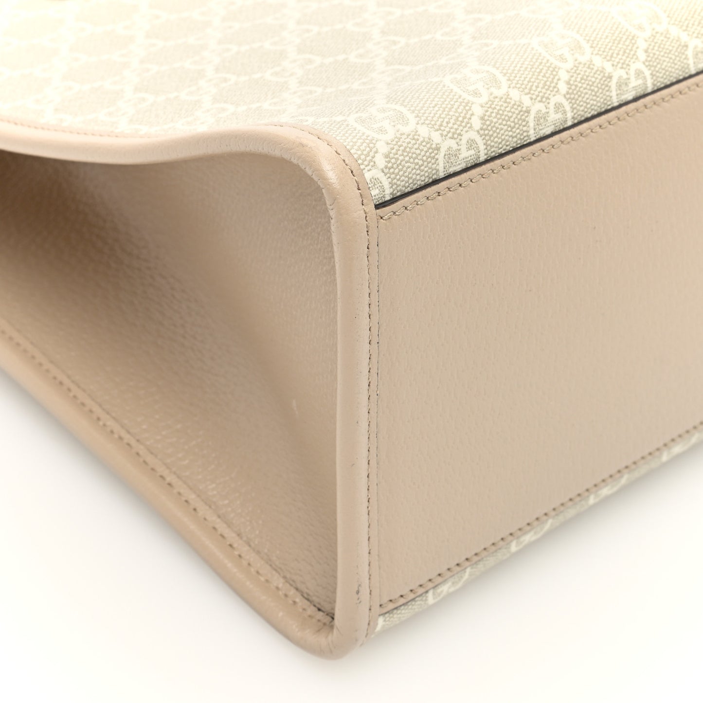 GG Supreme Monogram Textured Dollar Calfskin Small Retro Interlocking G Tote Bag Beige Mystic White Oatmeal
