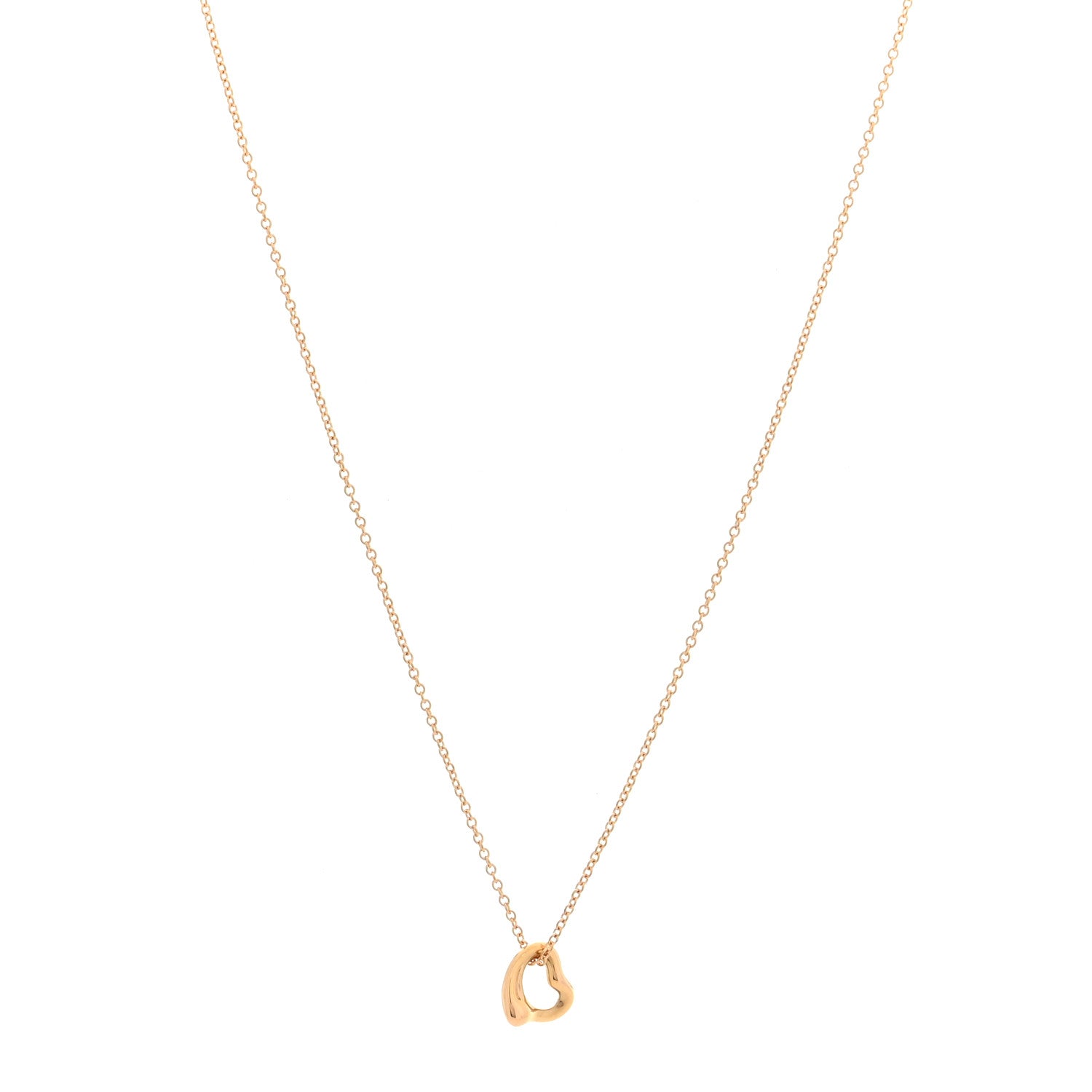 Tiffany 18K Rose Gold 7mm Elsa Peretti Open Heart Pendant Necklace