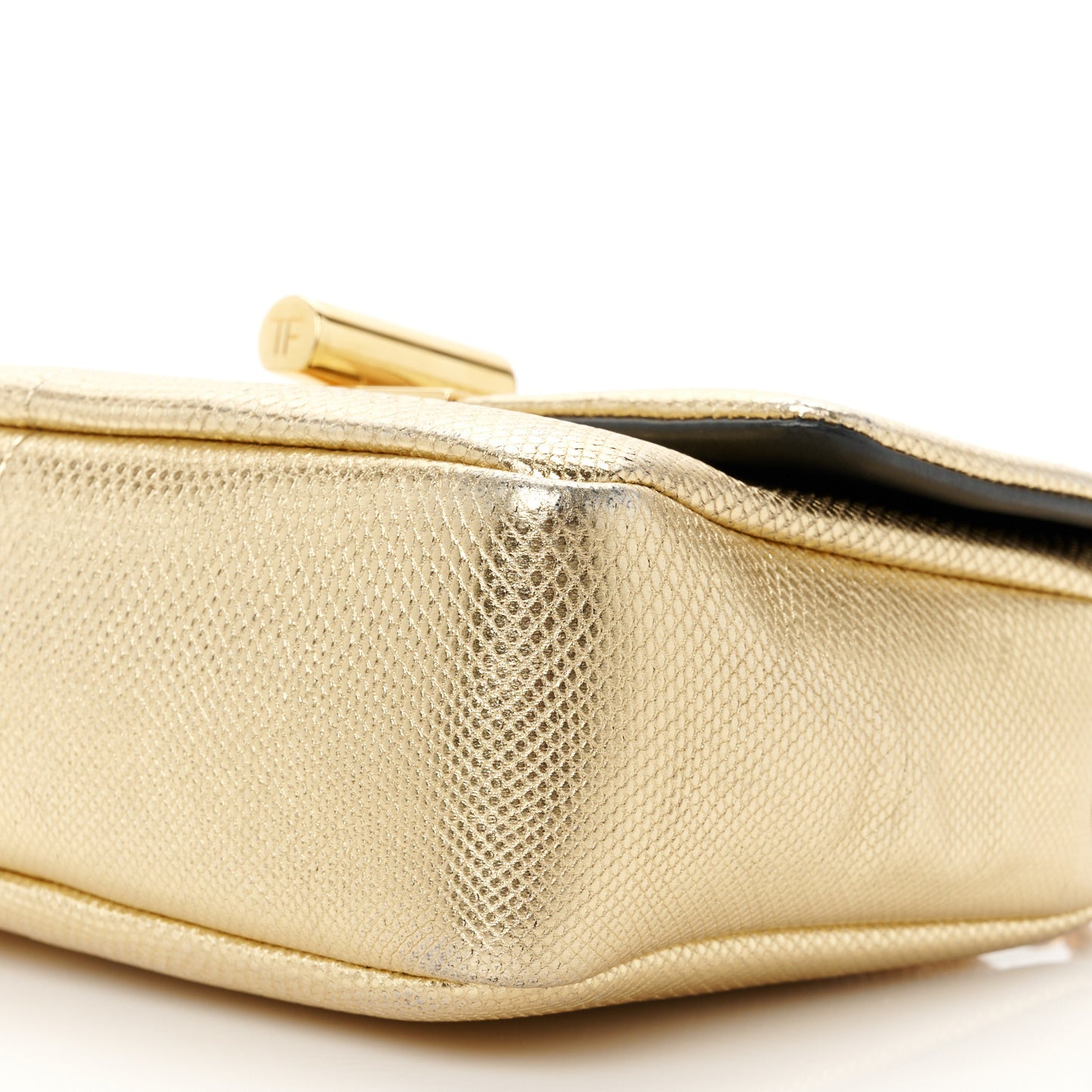 Metallic Lizard Calfskin Embossed Medium Natalia Chain Bag Gold