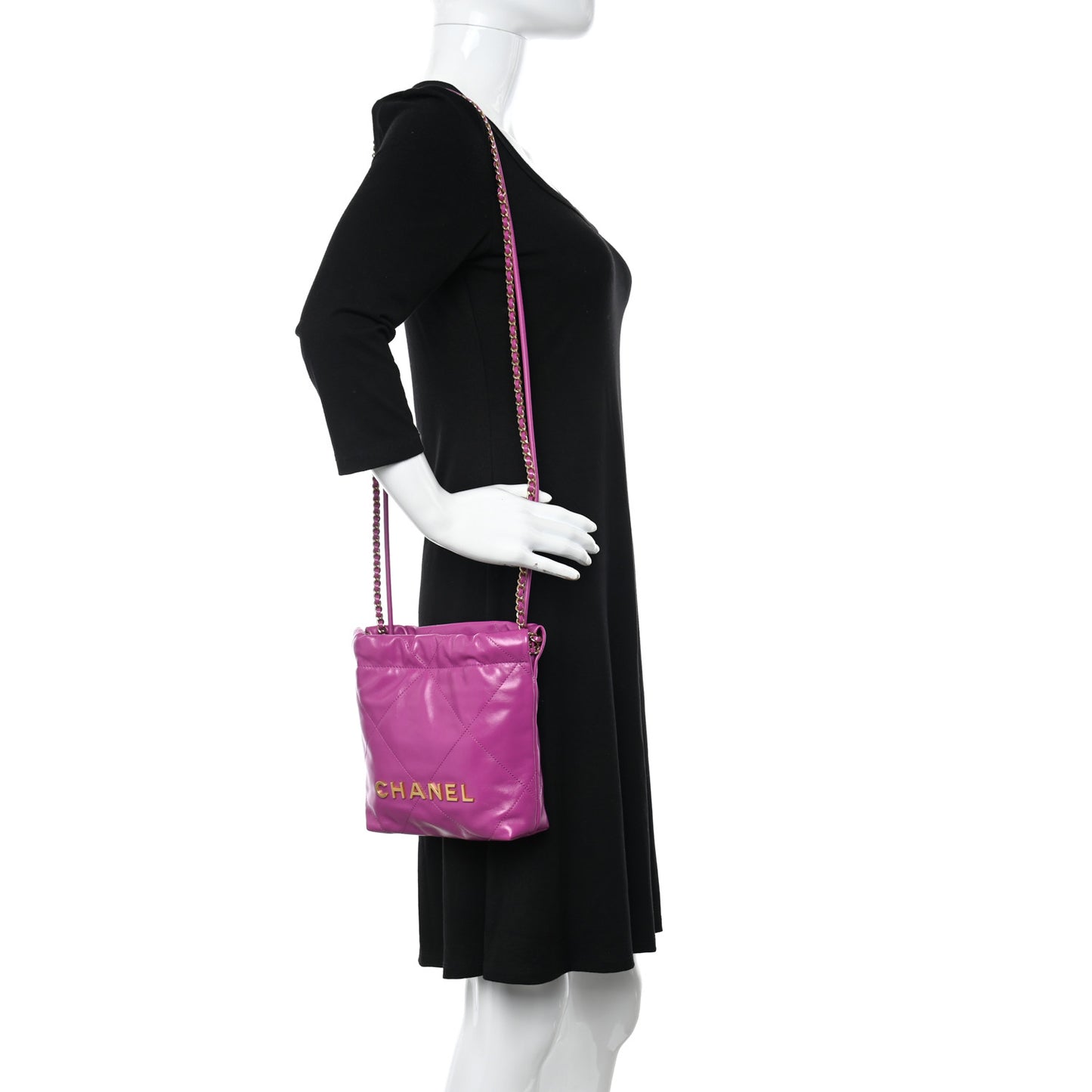 Shiny Calfskin Quilted Mini Chanel 22 Purple