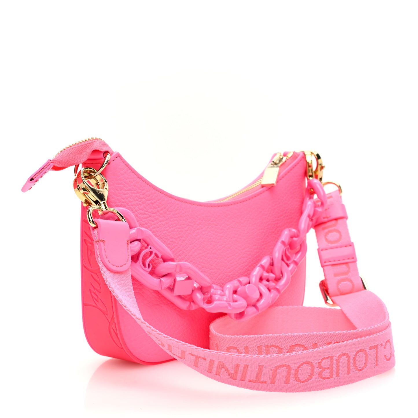 Calfskin Mini Loubila Chain Shoulder Bag Fluo Pink