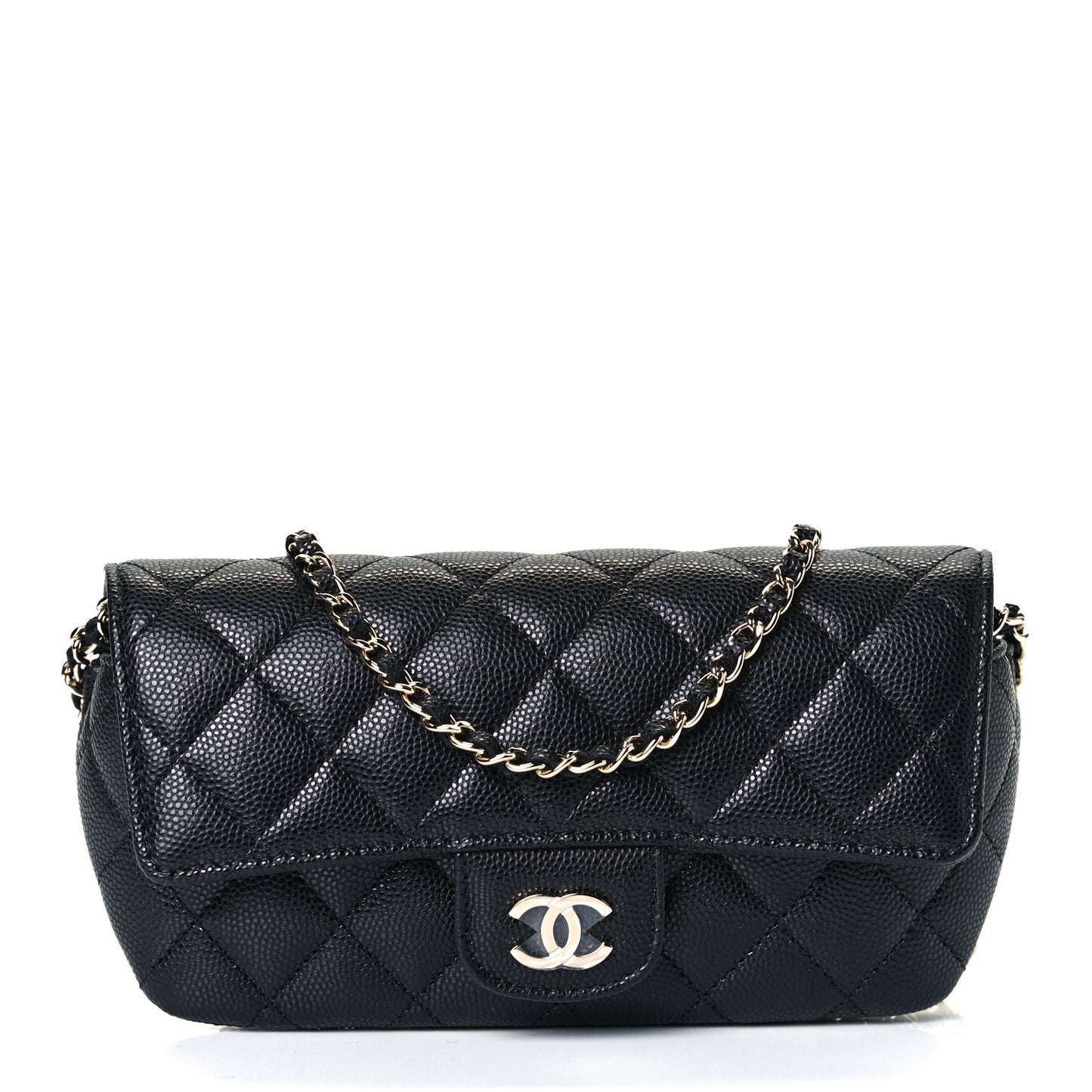 Caviar Quilted Glasses Case With Chain Black