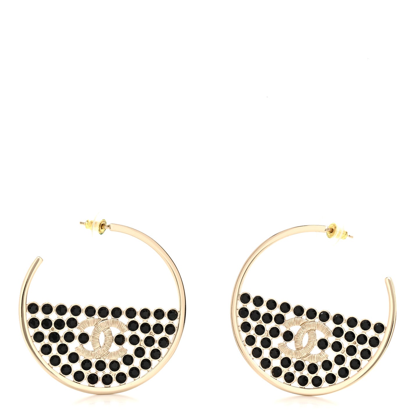 Metal Crystal CC Hoop Earrings Gold Black