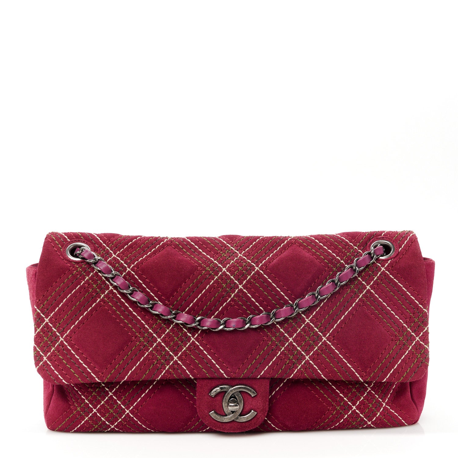 Chanel Suede Stitched Jumbo Saltire Single Flap Purple 1 of 11