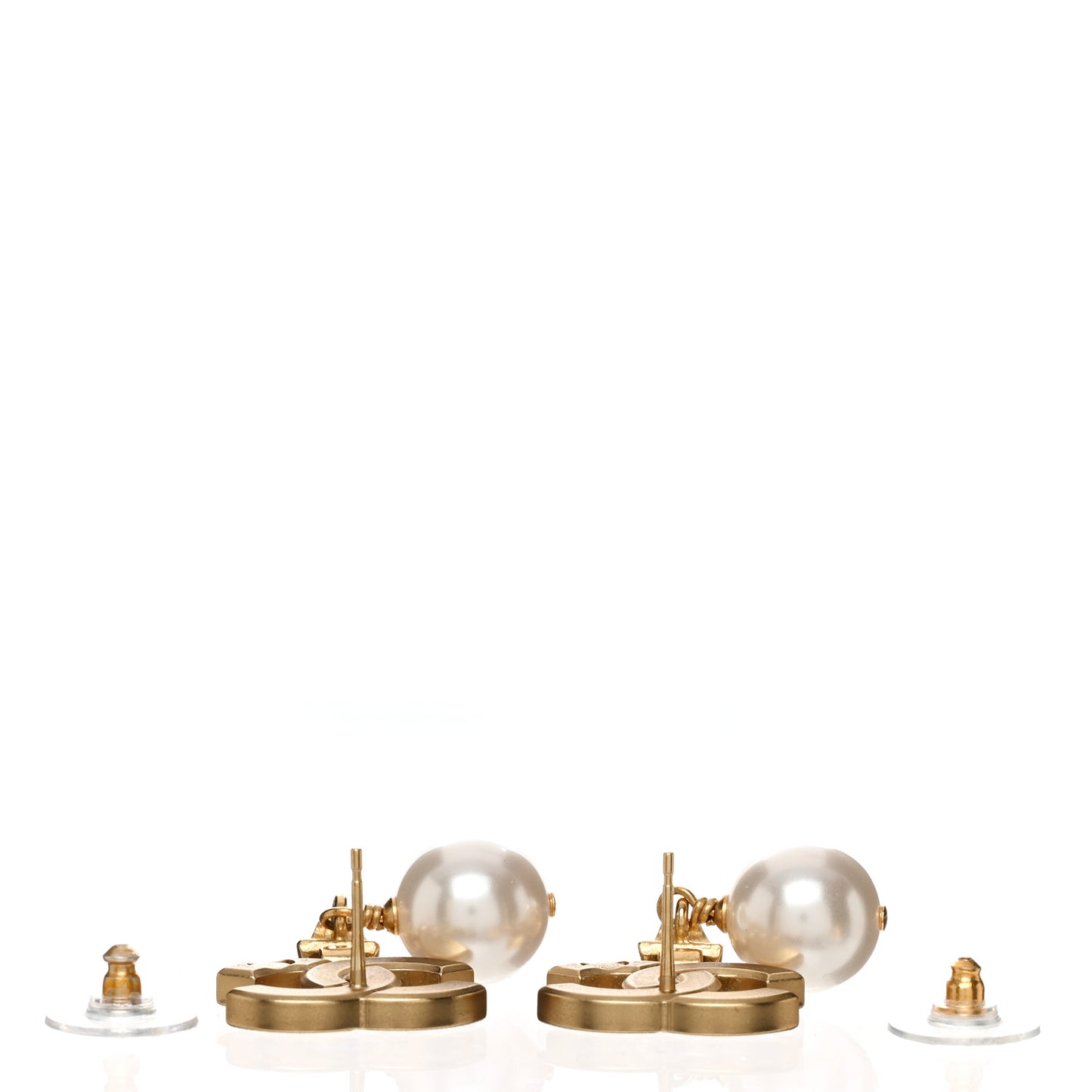 Pearl Crystal CC Drop Earrings Gold