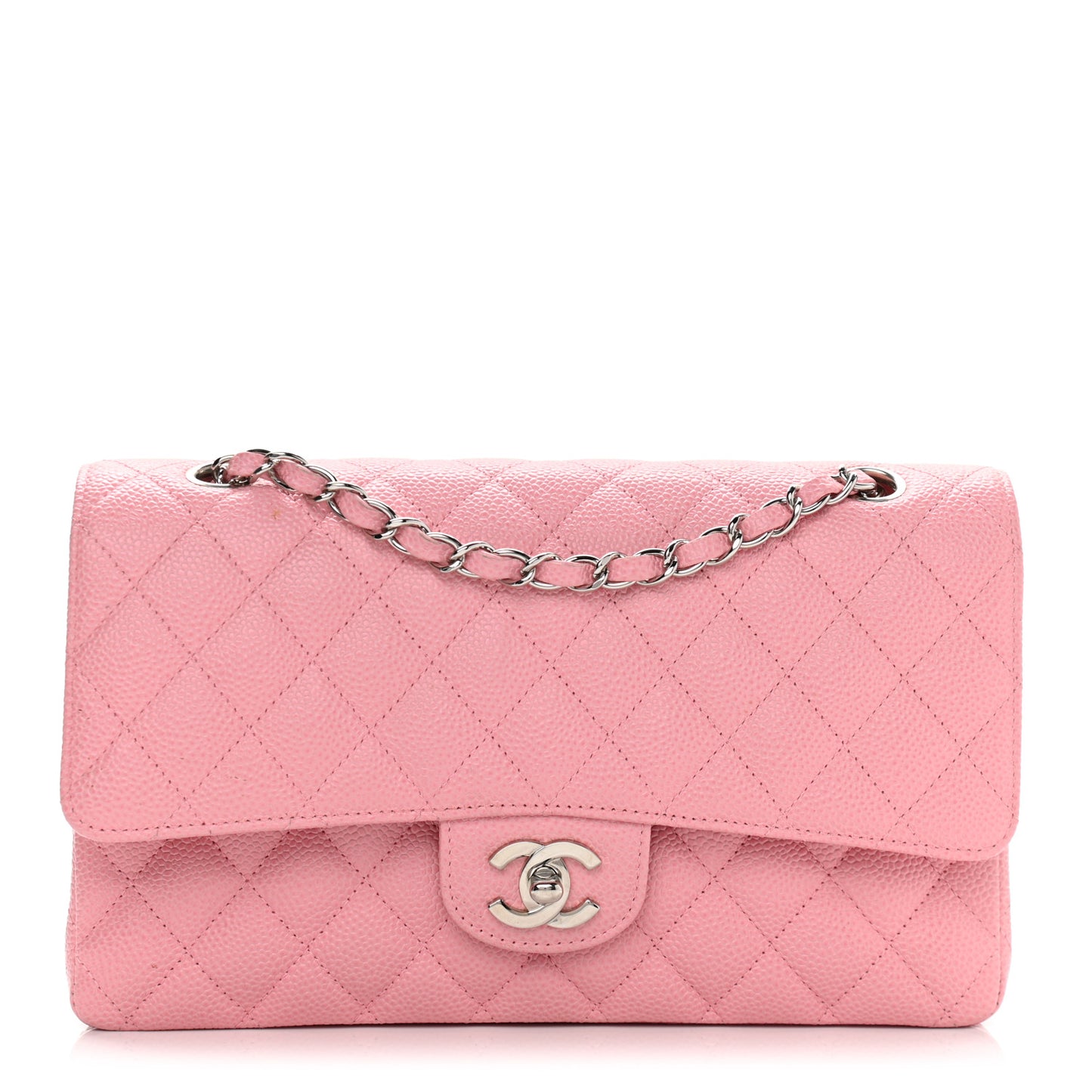 Caviar Quilted Medium Double Flap Light Pink