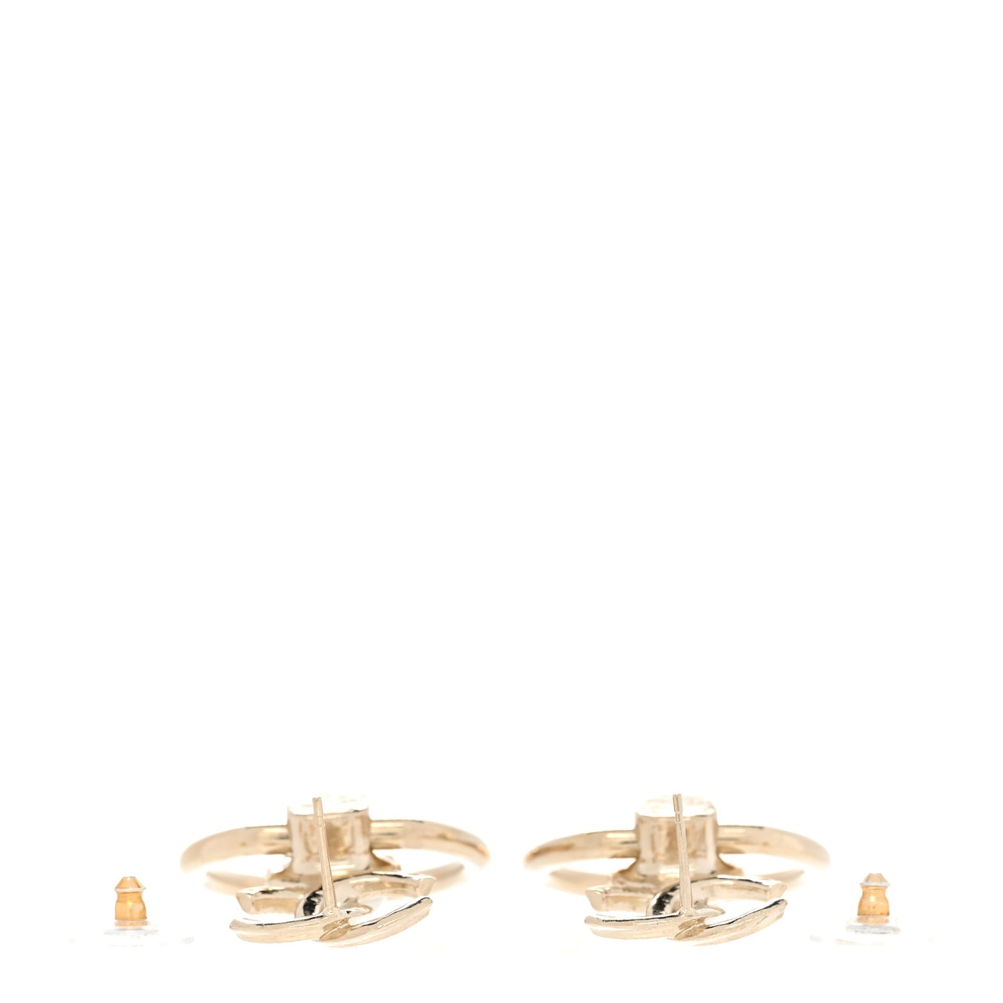 Metal Pearl CC Hoop Drop Earrings Gold