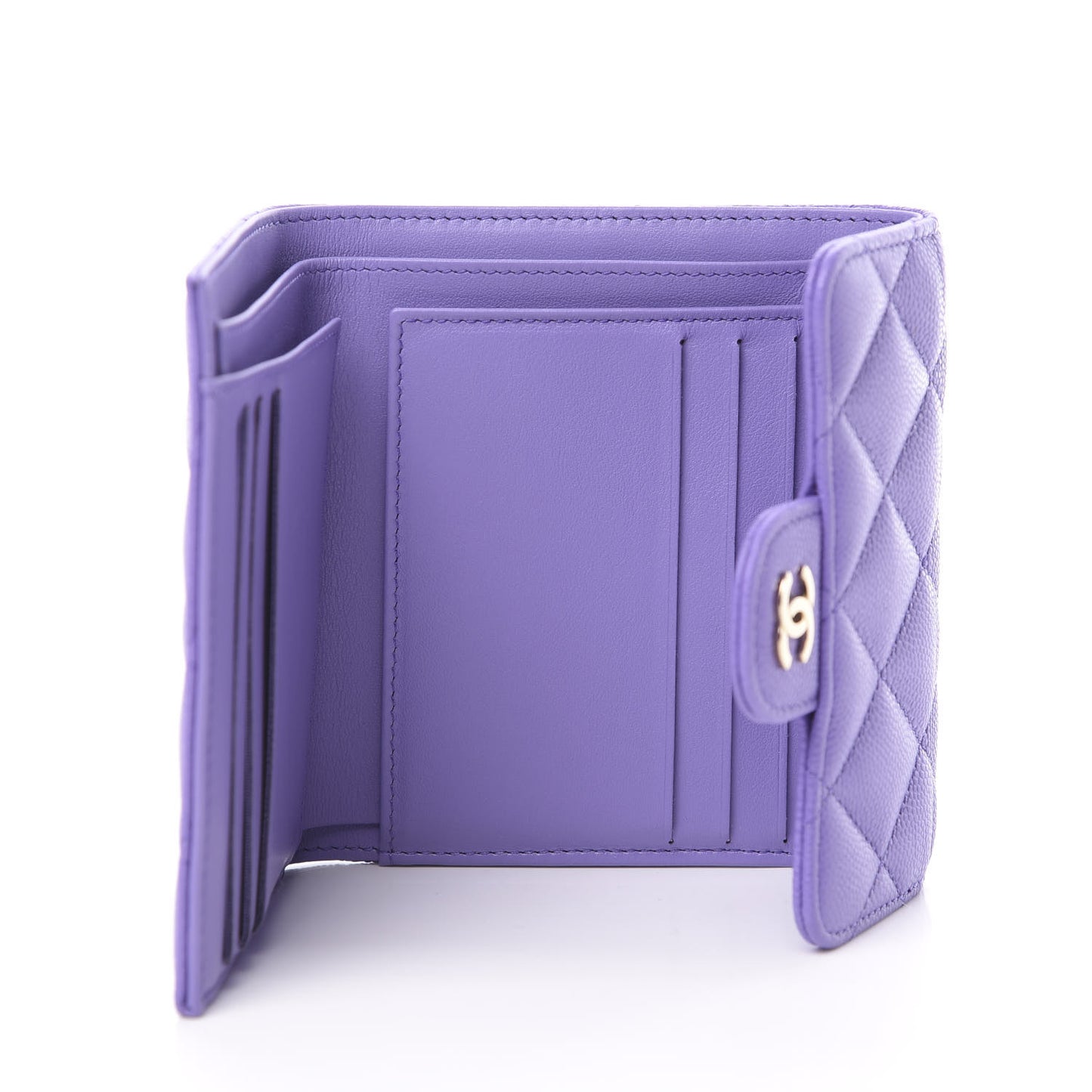 Caviar Quilted Compact Flap Wallet Purple