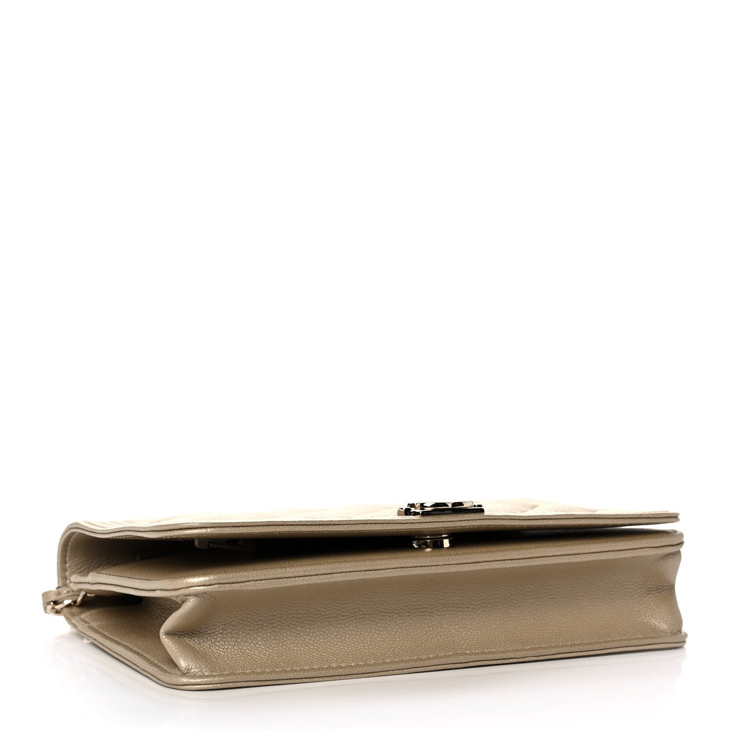 Chanel Metallic Caviar Quilted Boy Wallet On Chain WOC Light Gold 3 of 10
