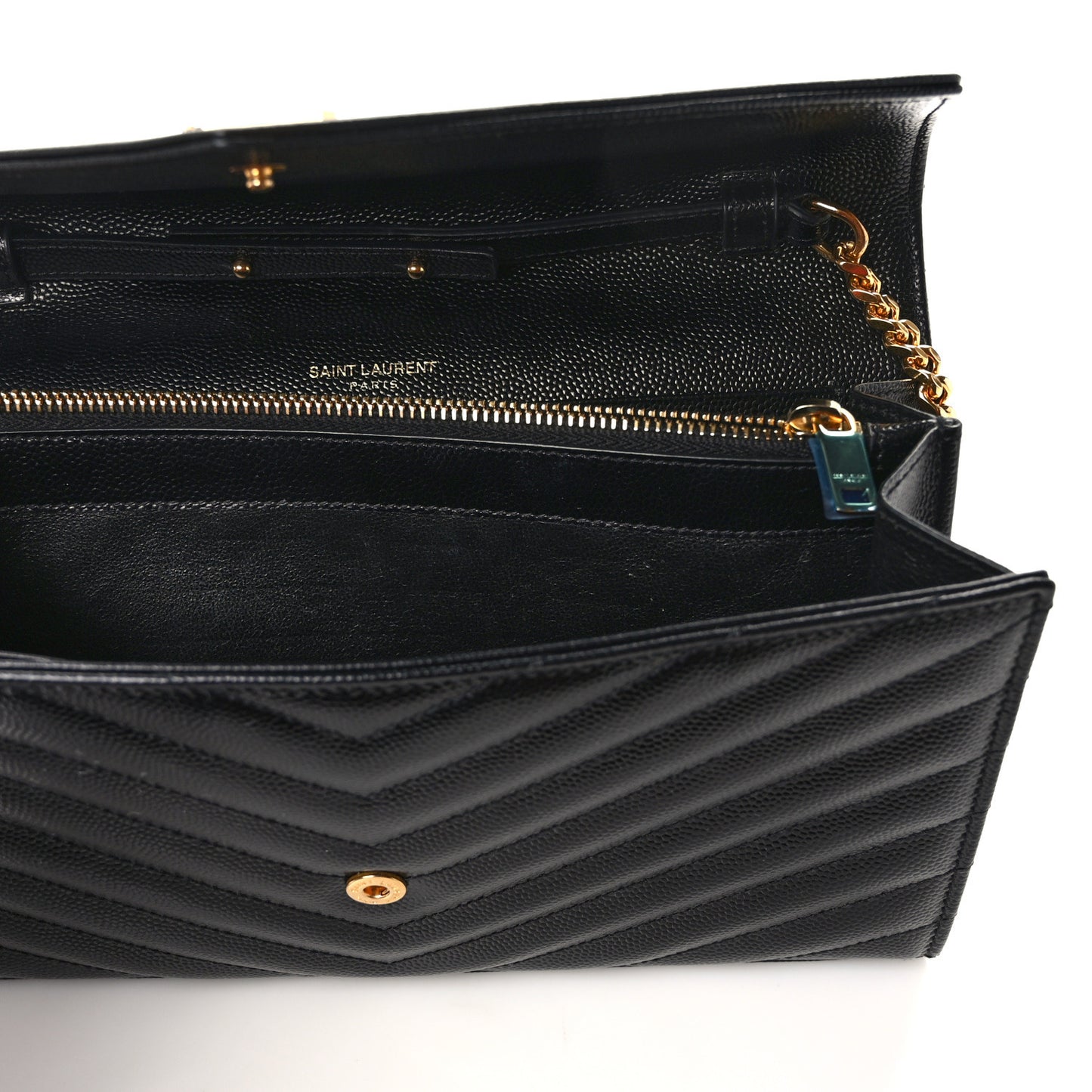 Grain De Poudre Matelasse Chevron Monogram Chain Wallet Black